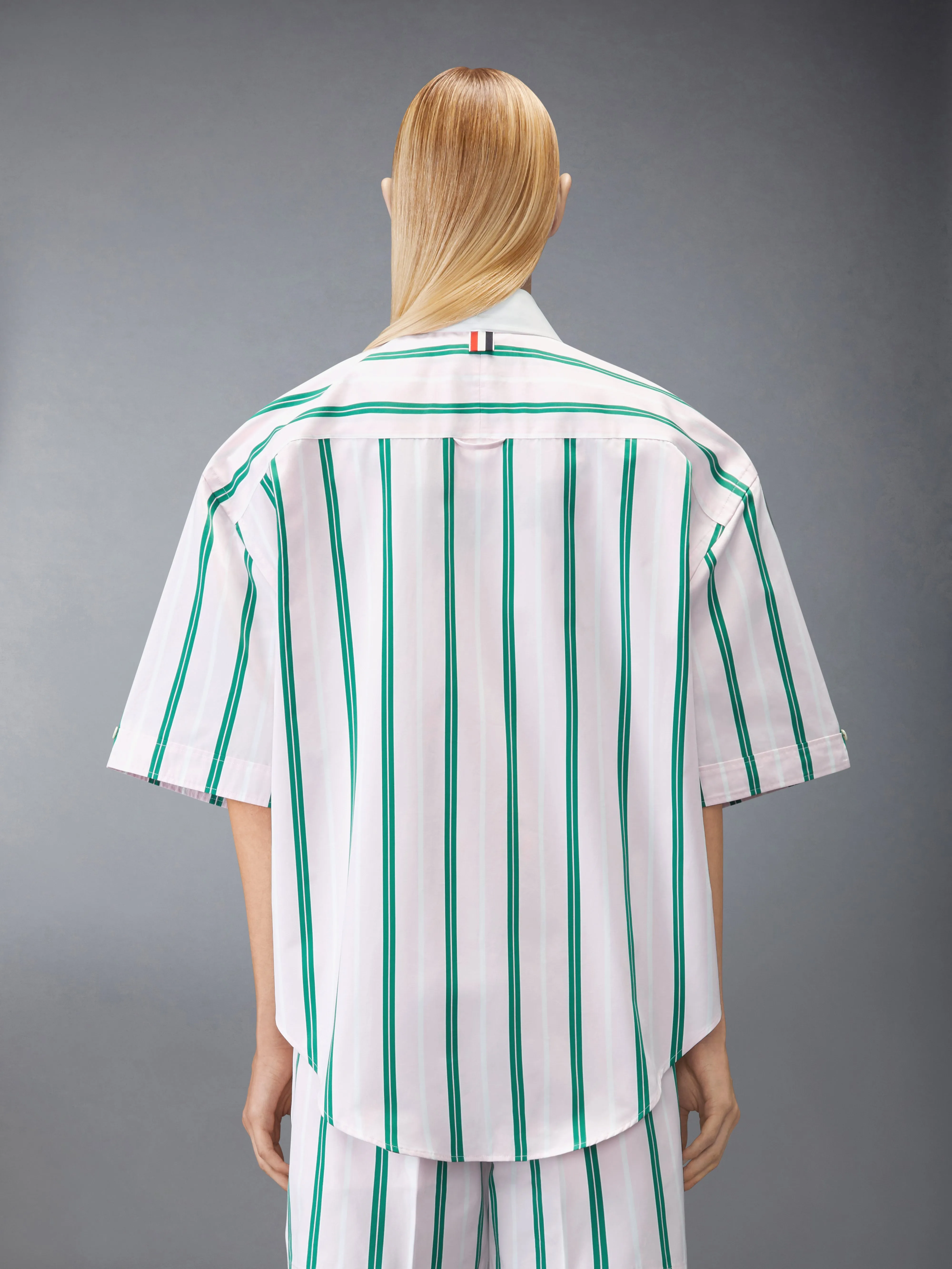 POPLIN REPP STRIPE SUPERSIZED SHORT SLEEVE SHIRT sold by Thom Browne product image thumbnail 2