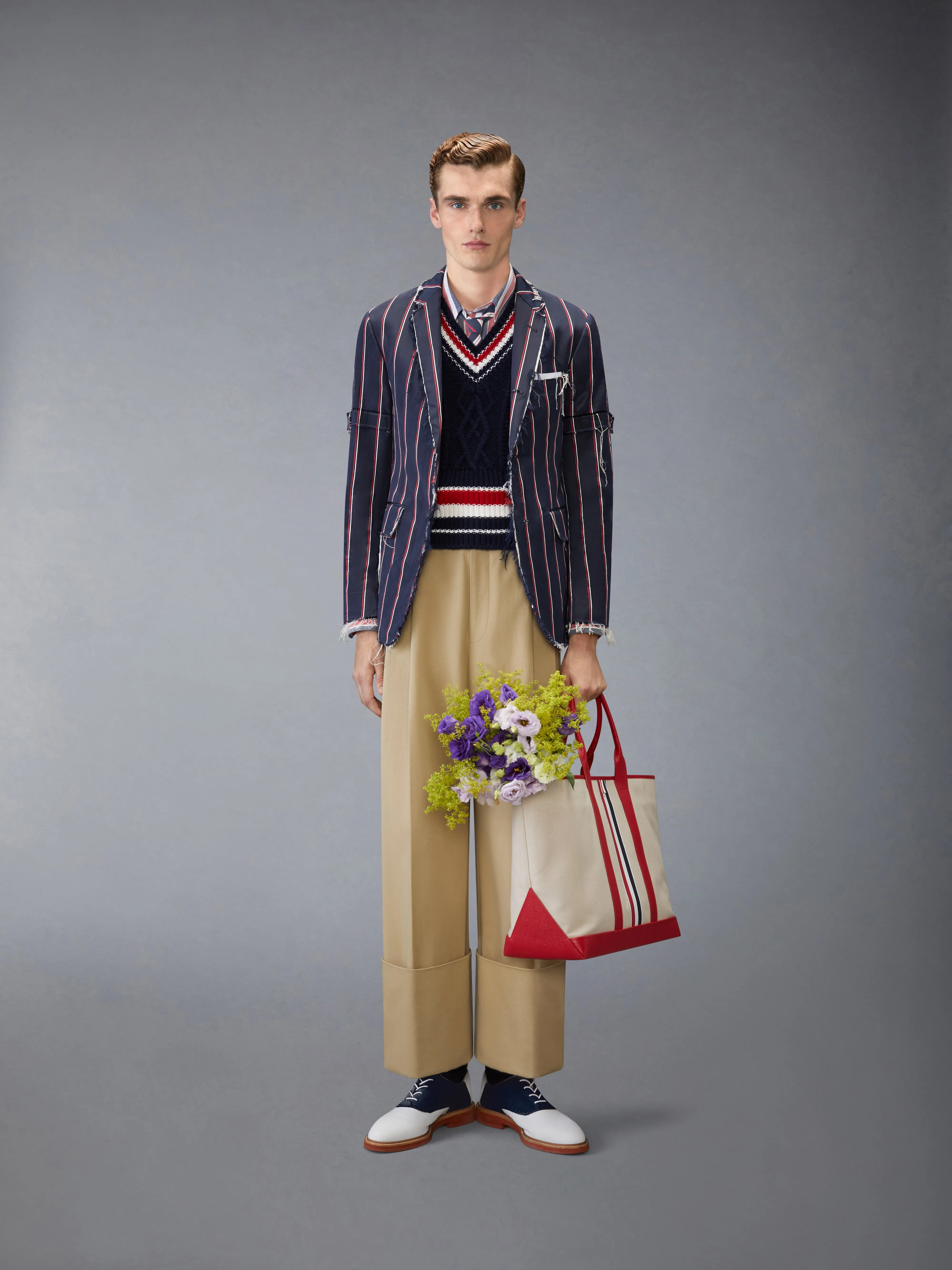 MADRAS COTTON REPP STRIPE SHIRT WITH ARMBANDS sold by Thom Browne product image thumbnail 4