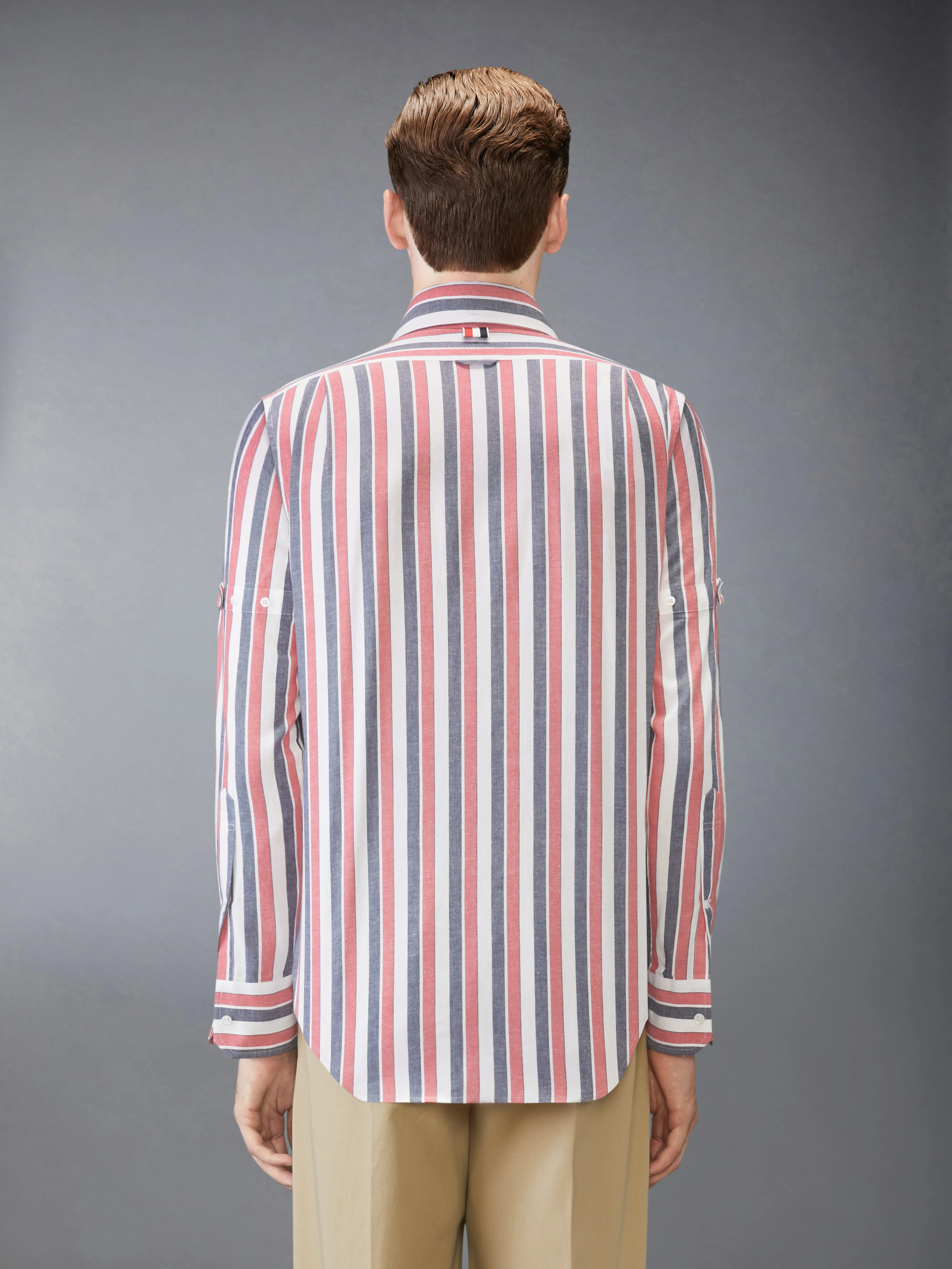 MADRAS COTTON REPP STRIPE SHIRT WITH ARMBANDS sold by Thom Browne product image thumbnail 3