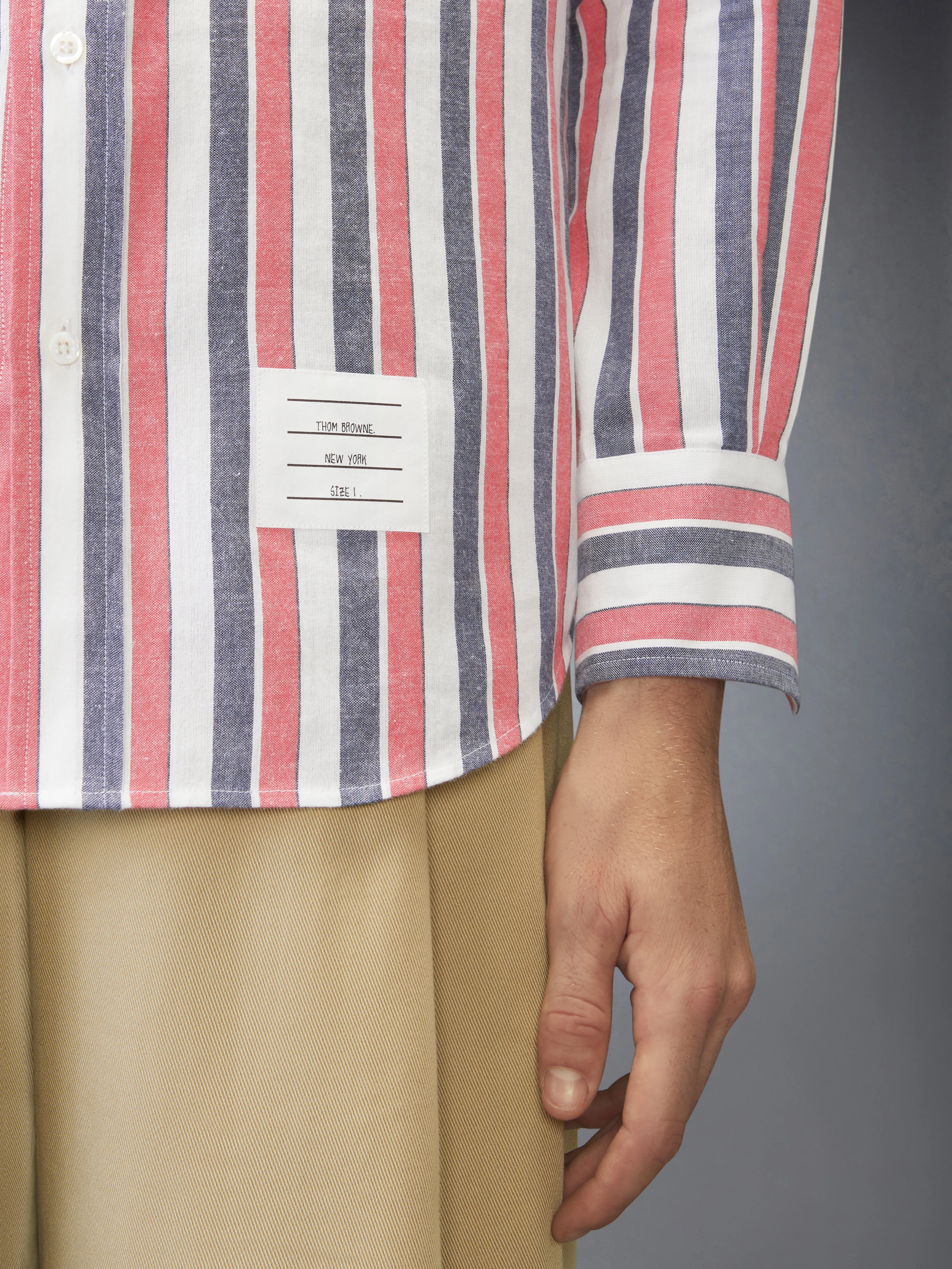 MADRAS COTTON REPP STRIPE SHIRT WITH ARMBANDS sold by Thom Browne product image thumbnail 5
