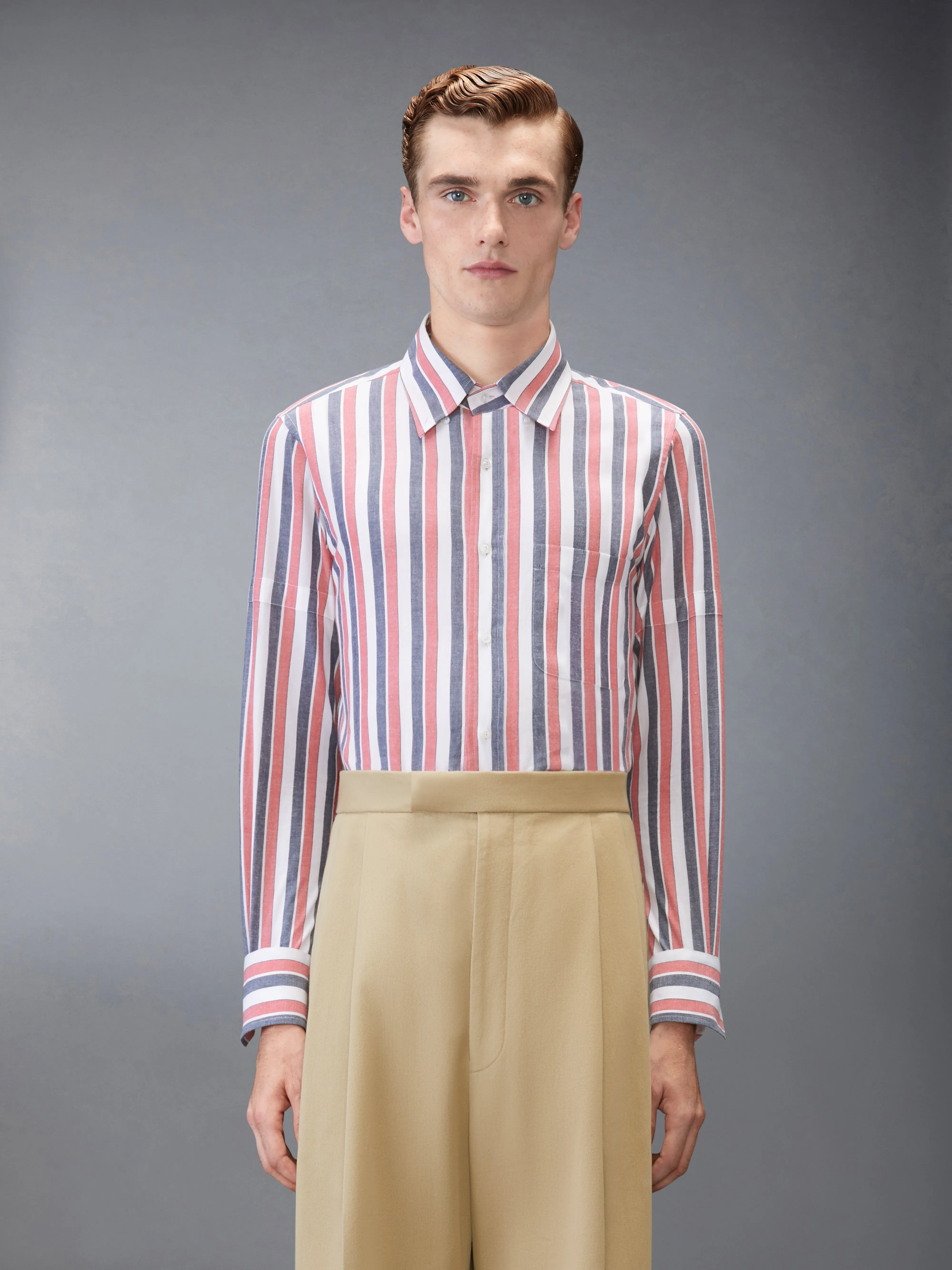 MADRAS COTTON REPP STRIPE SHIRT WITH ARMBANDS sold by Thom Browne product image thumbnail 2