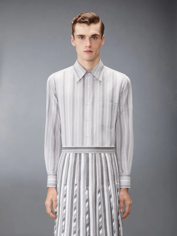 MADRAS COTTON REPP STRIPE SHIRT WITH ARMBANDS made by Thom Browne