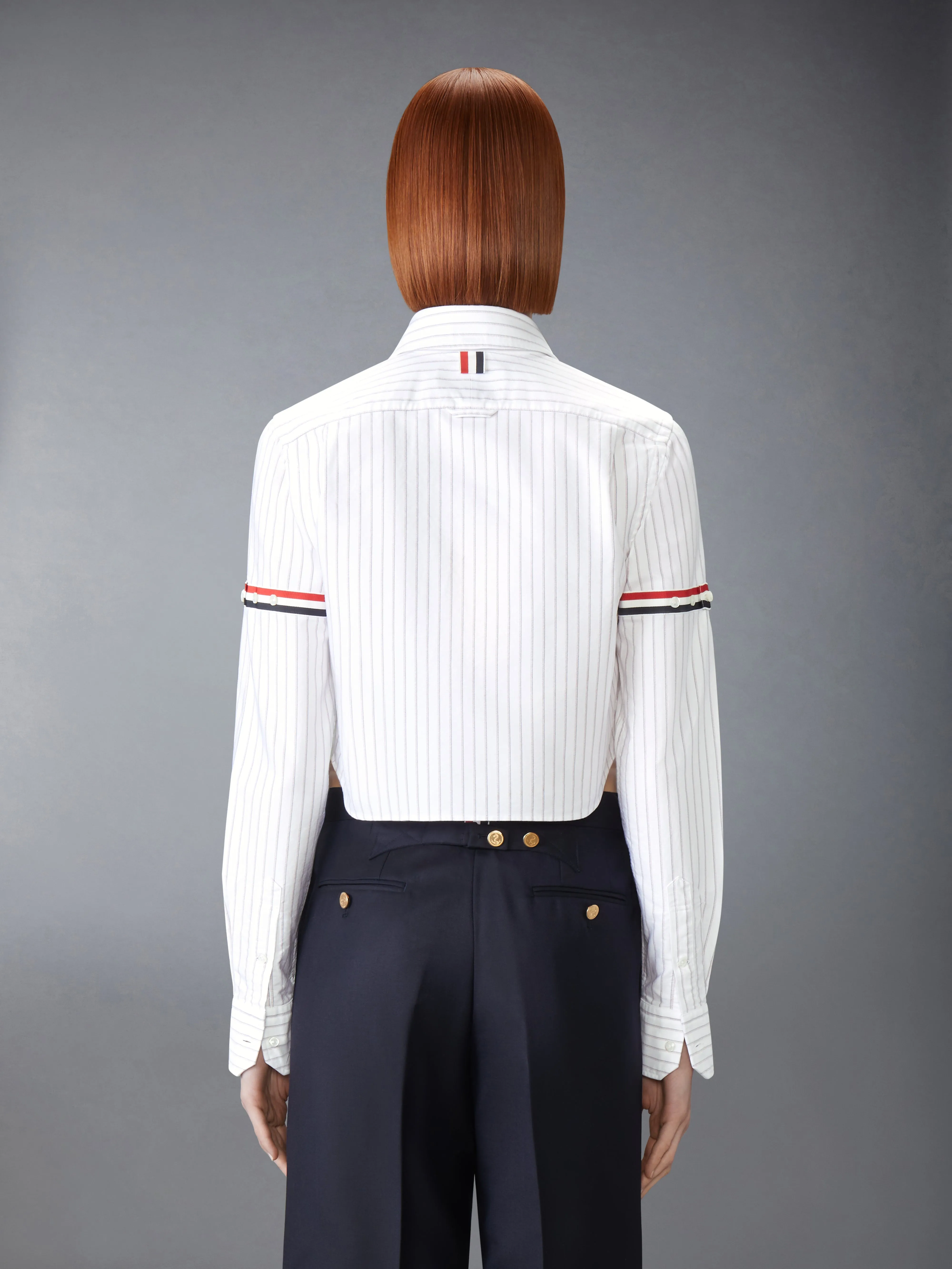 OXFORD PINSTRIPE CROPPED SHIRT WITH ARMBANDS sold by Thom Browne product image thumbnail 3