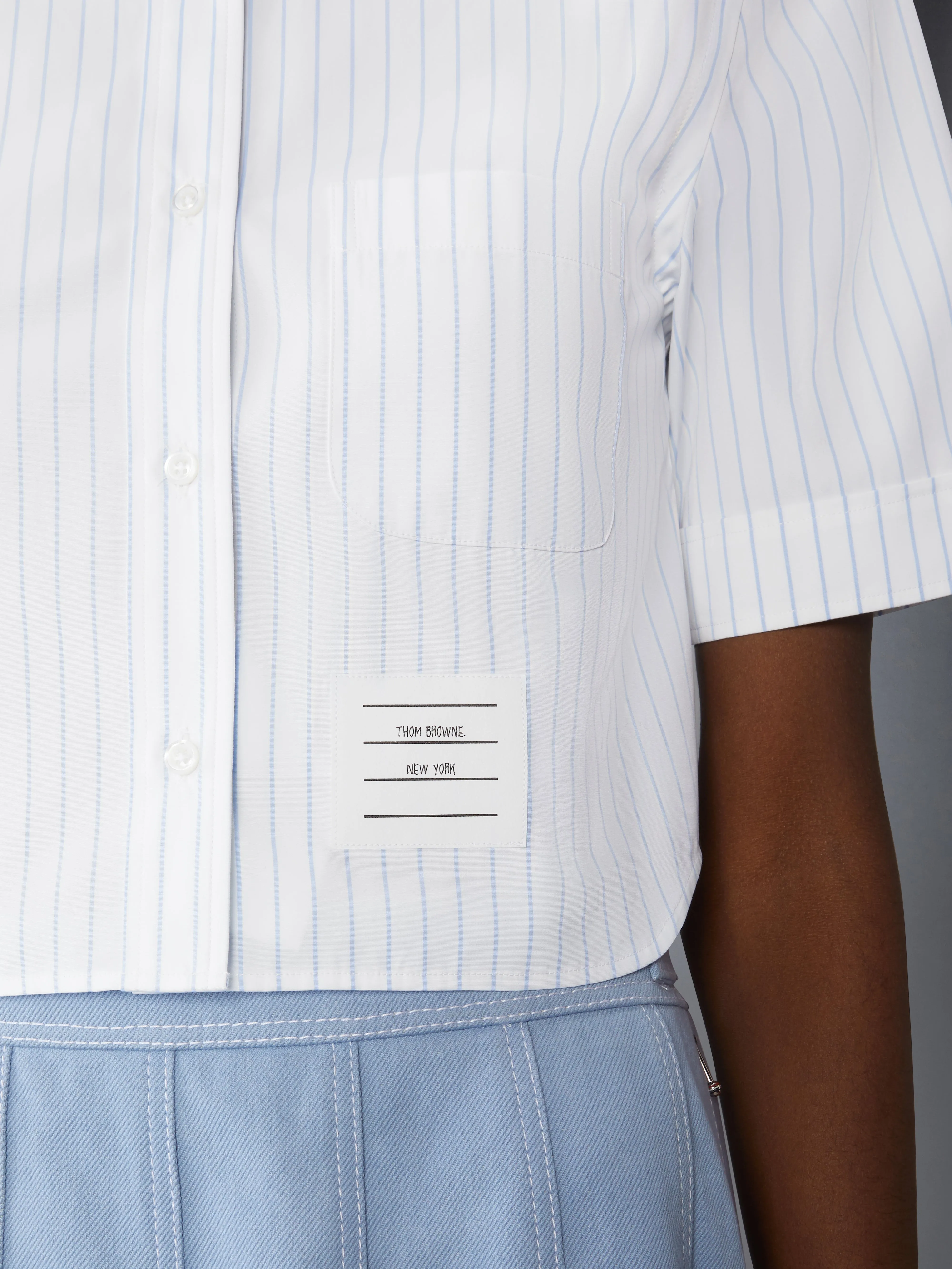 POPLIN PINSTRIPE CROPPED SHORT SLEEVE SHIRT sold by Thom Browne product image thumbnail 4