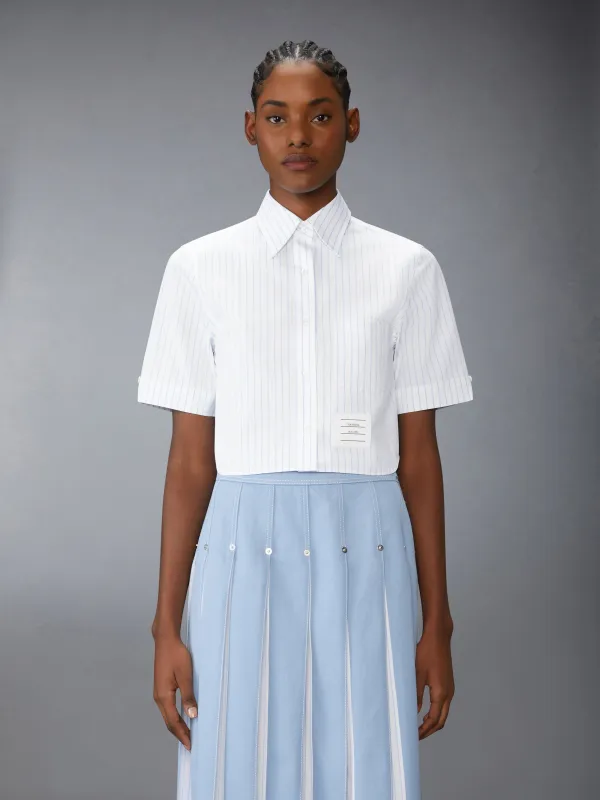 POPLIN PINSTRIPE CROPPED SHORT SLEEVE SHIRT made by Thom Browne