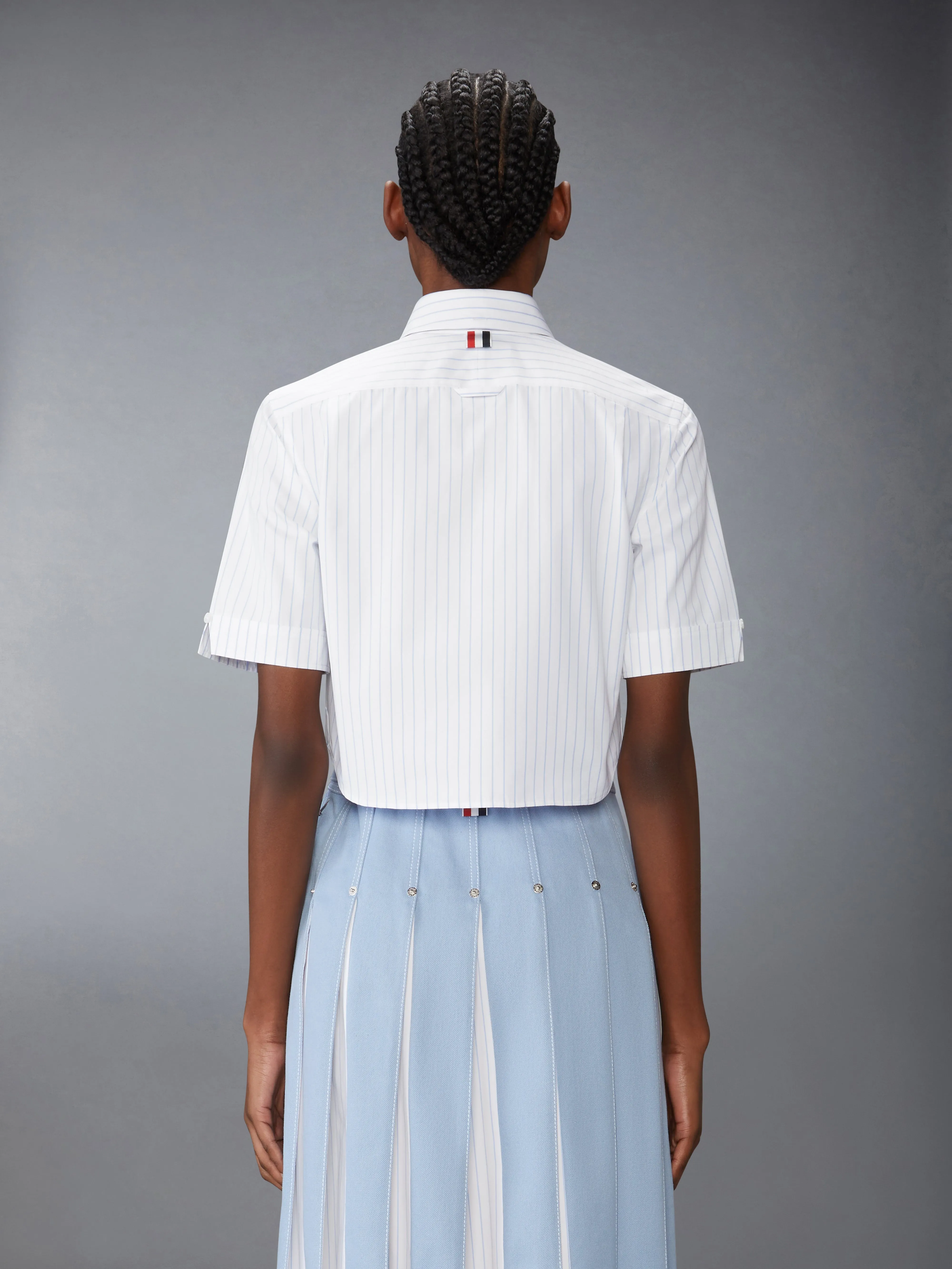 POPLIN PINSTRIPE CROPPED SHORT SLEEVE SHIRT sold by Thom Browne product image thumbnail 2