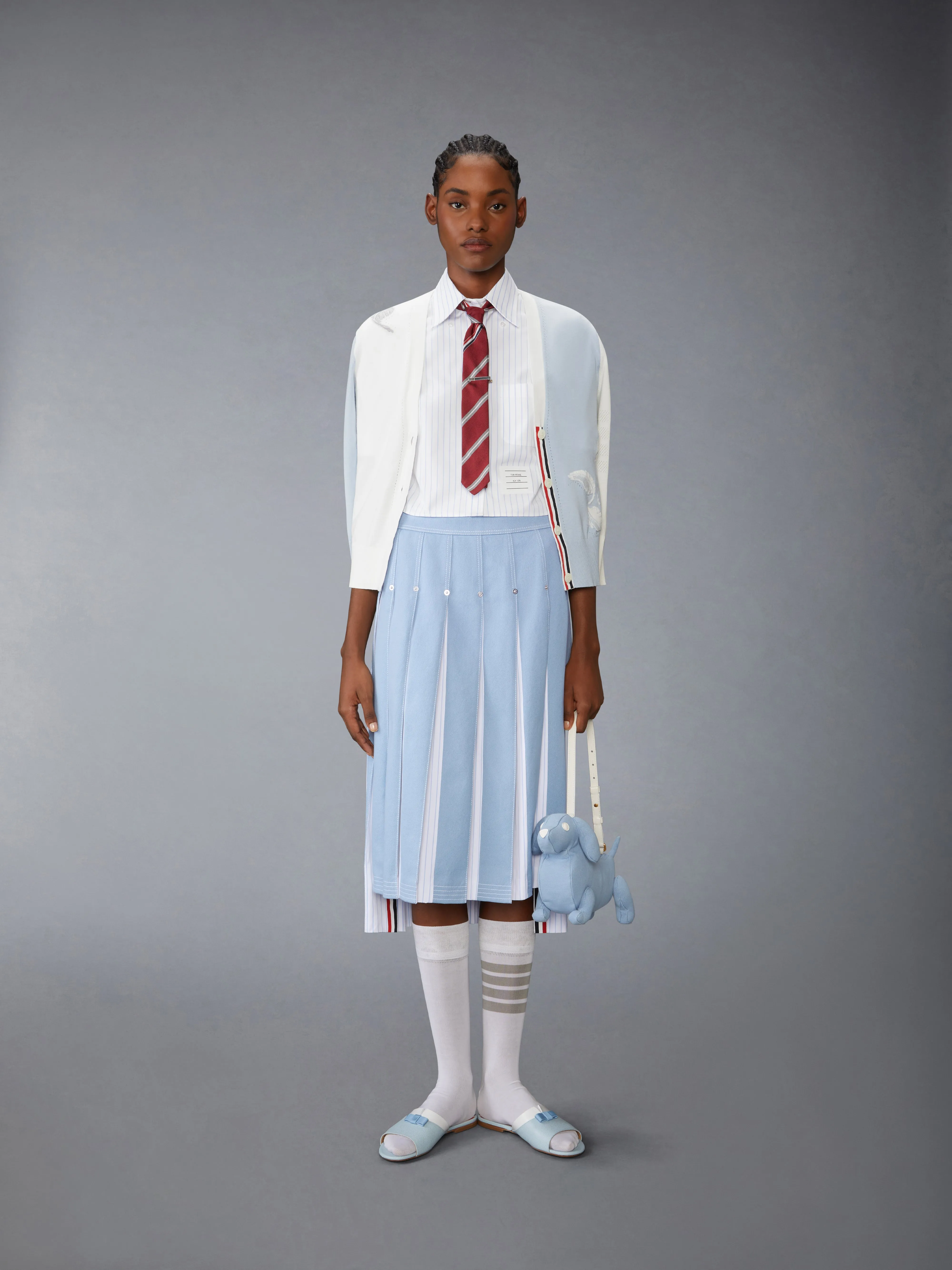 POPLIN PINSTRIPE CROPPED SHORT SLEEVE SHIRT sold by Thom Browne product image thumbnail 3