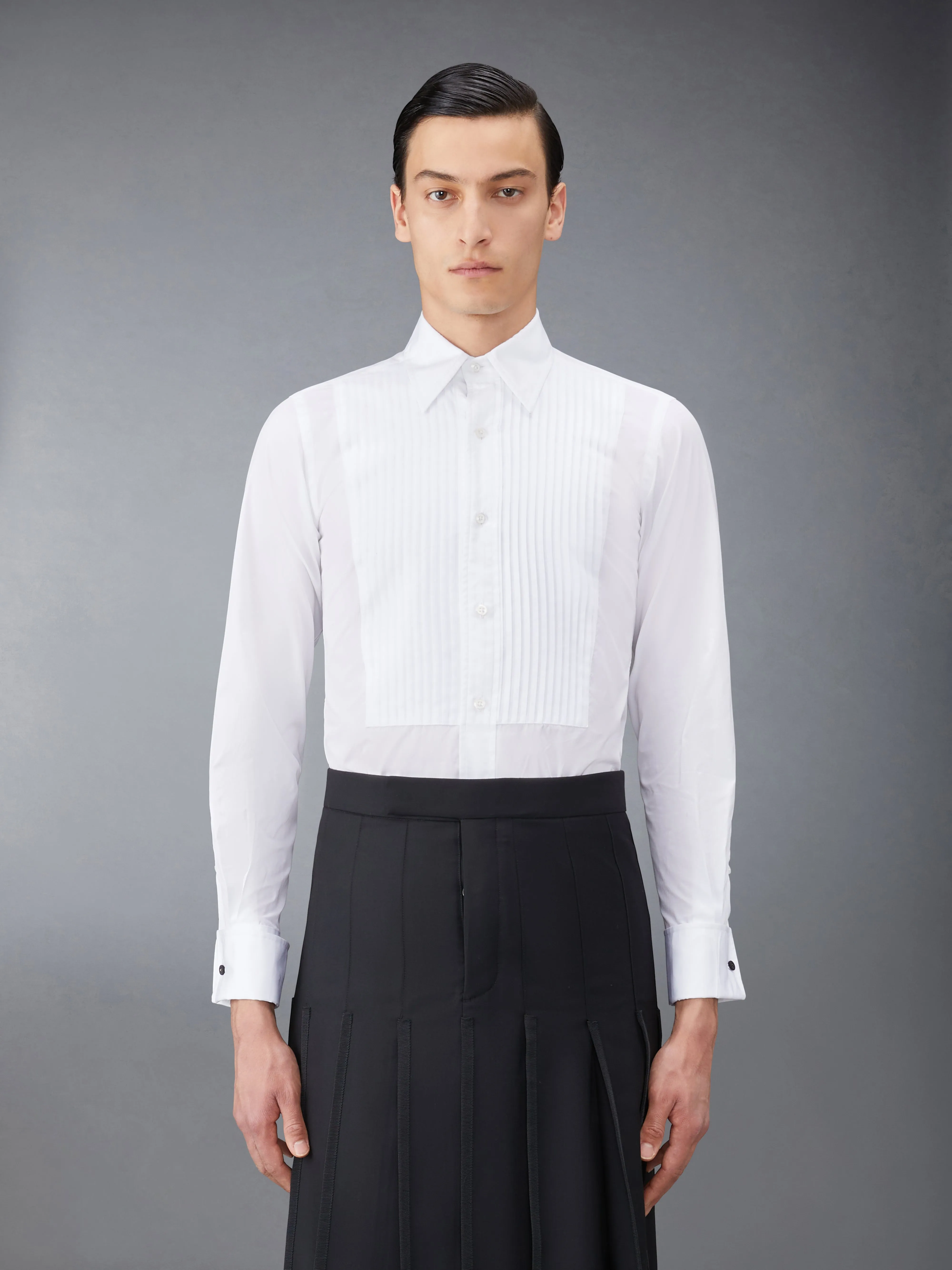 POPLIN TUXEDO SHIRT WITH FRENCH CUFFS sold by Thom Browne