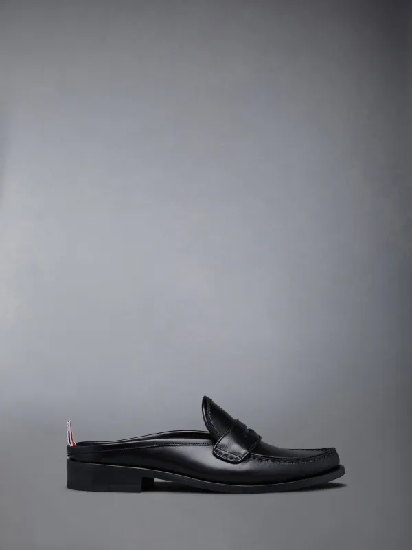 BOX CALF LEATHER PLEATED VARSITY LOAFER MULES WITH LEATHER SOLES made by Thom Browne