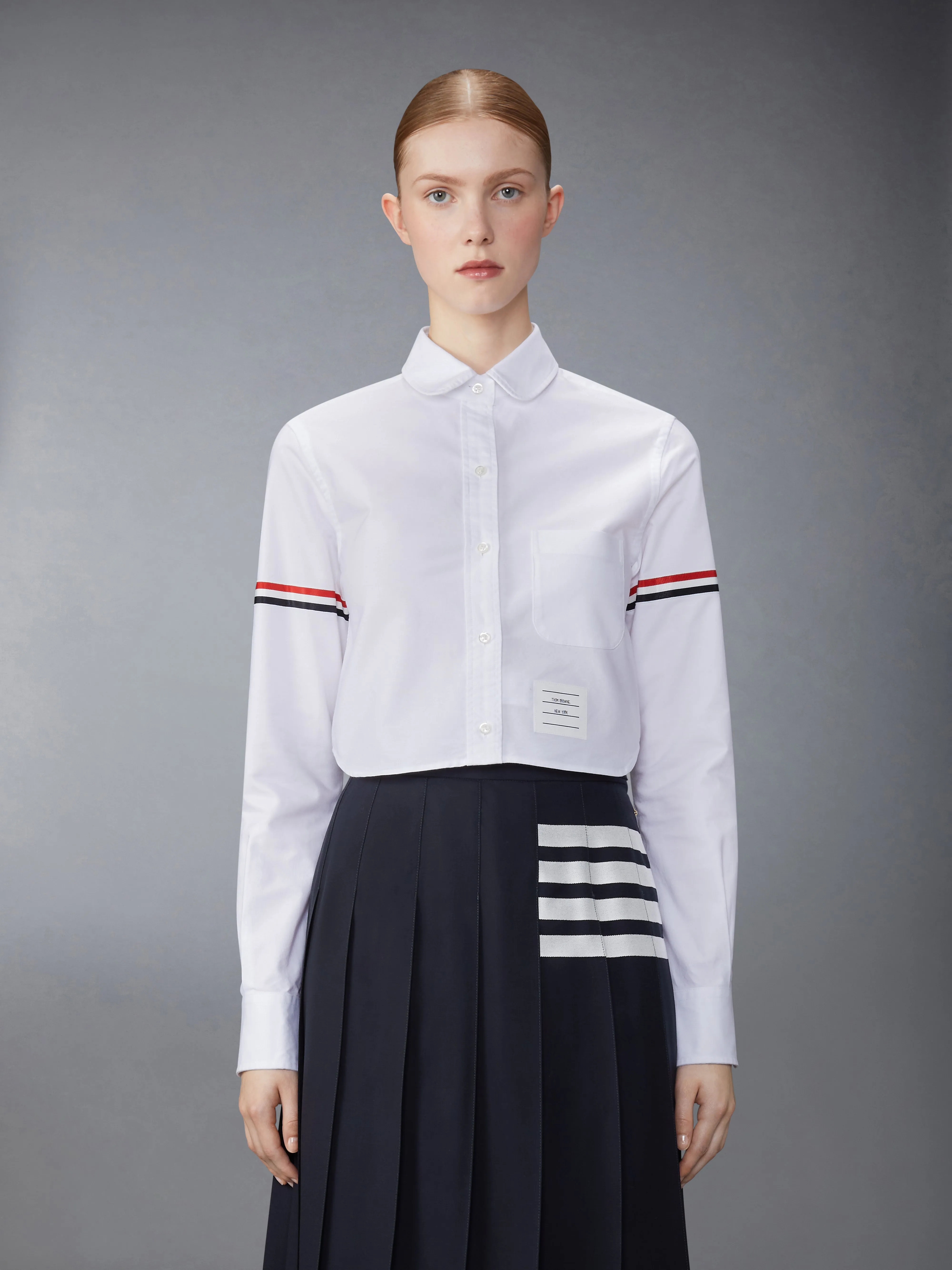 OXFORD CROPPED SHIRT WITH ARMBANDS sold by Thom Browne
