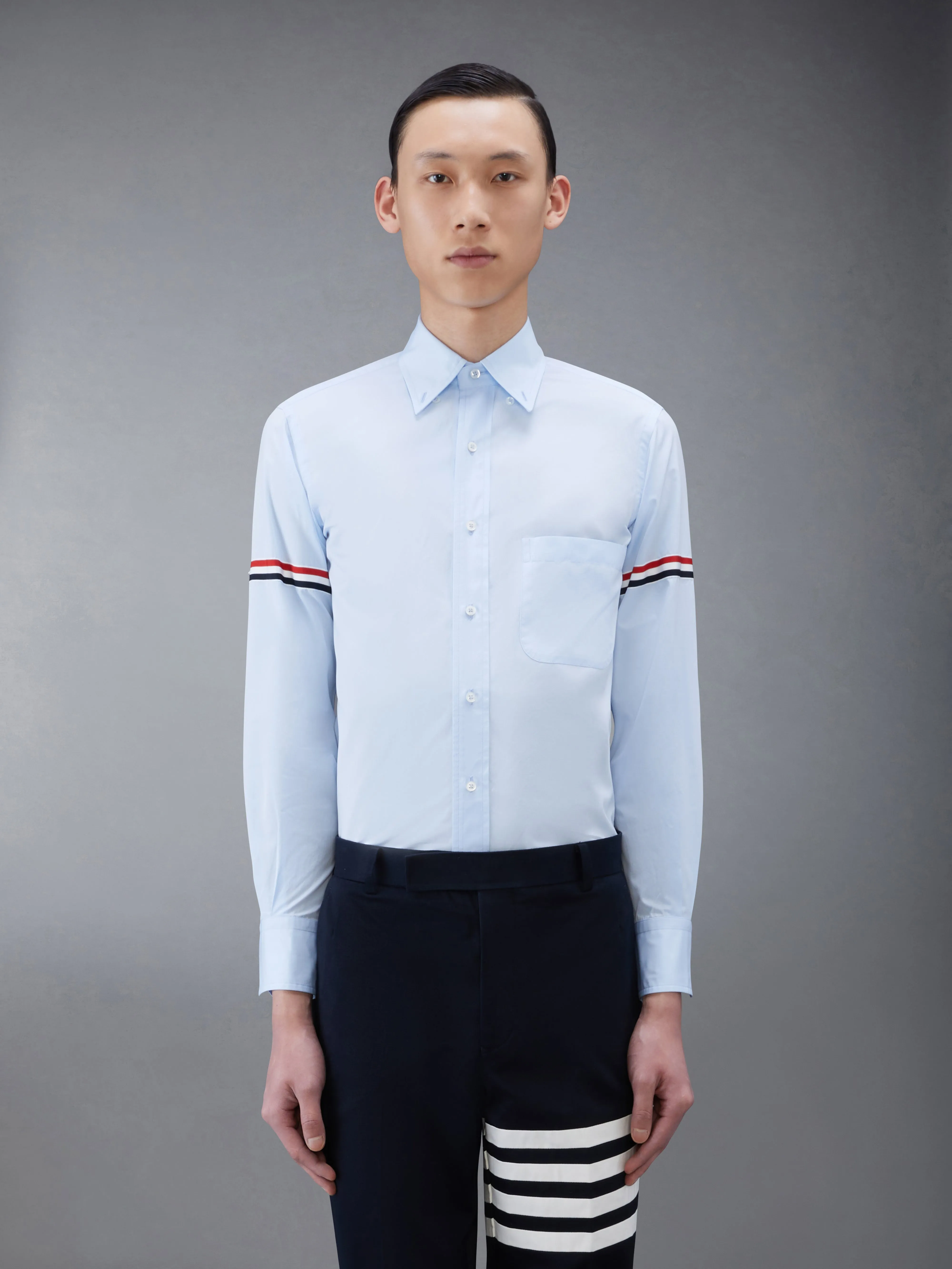 POPLIN SHIRT WITH ARMBANDS sold by Thom Browne