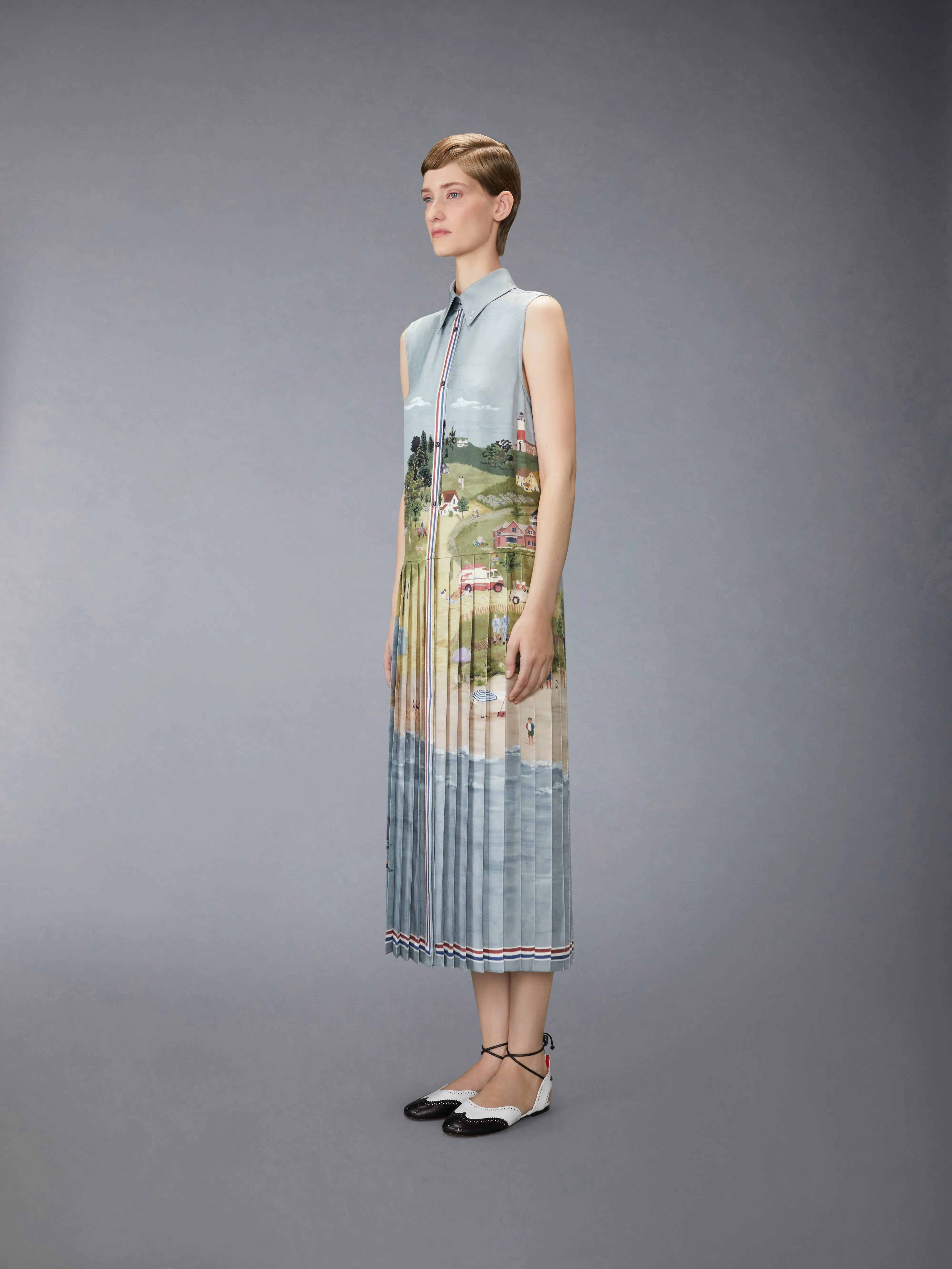 SILK TWILL NANTUCKET SCENIC SHIRT DRESS sold by Thom Browne product image thumbnail 2