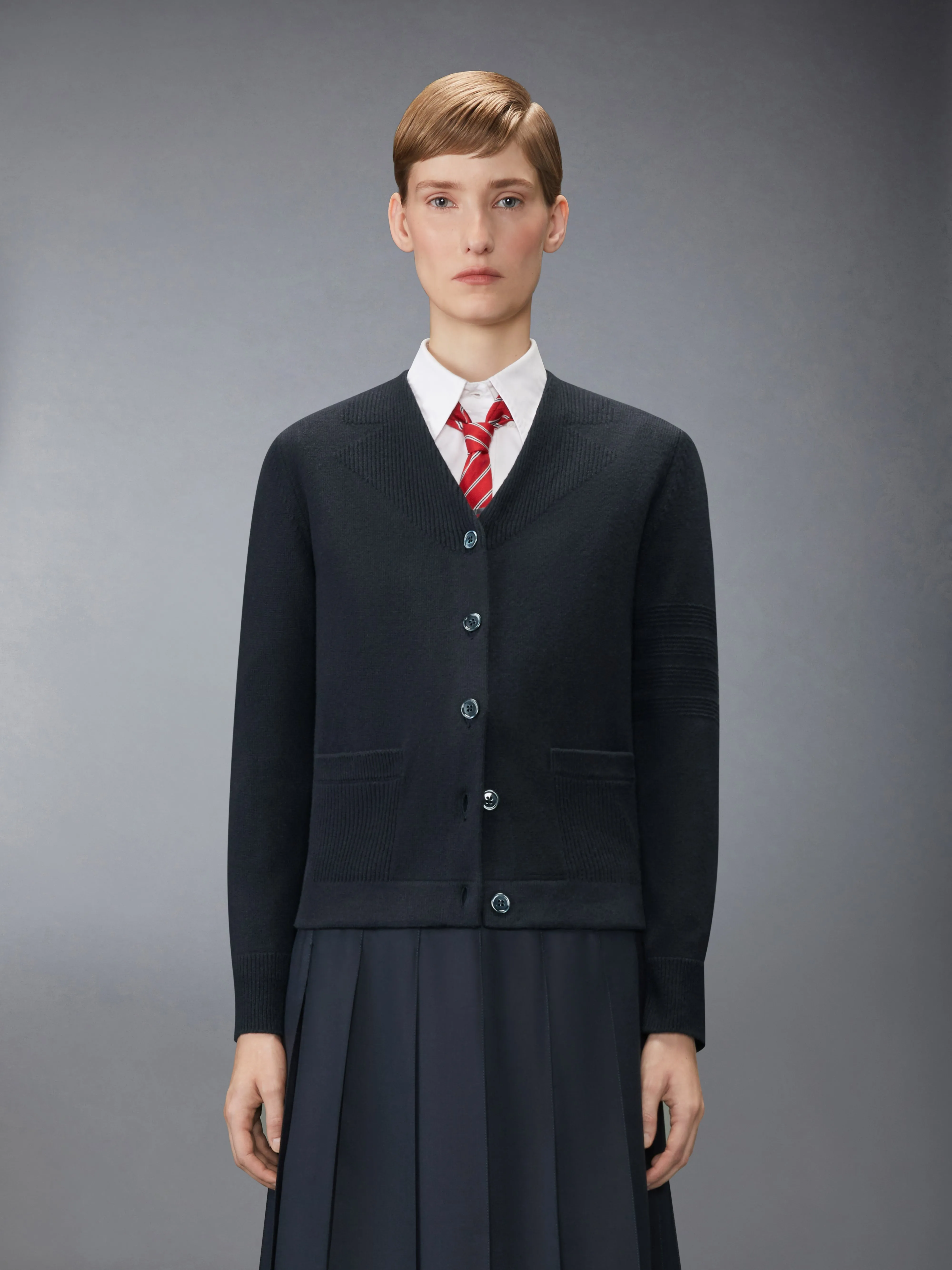 MERINO WOOL 4-BAR TROMPE L'OEIL CARDIGAN JACKET sold by Thom Browne