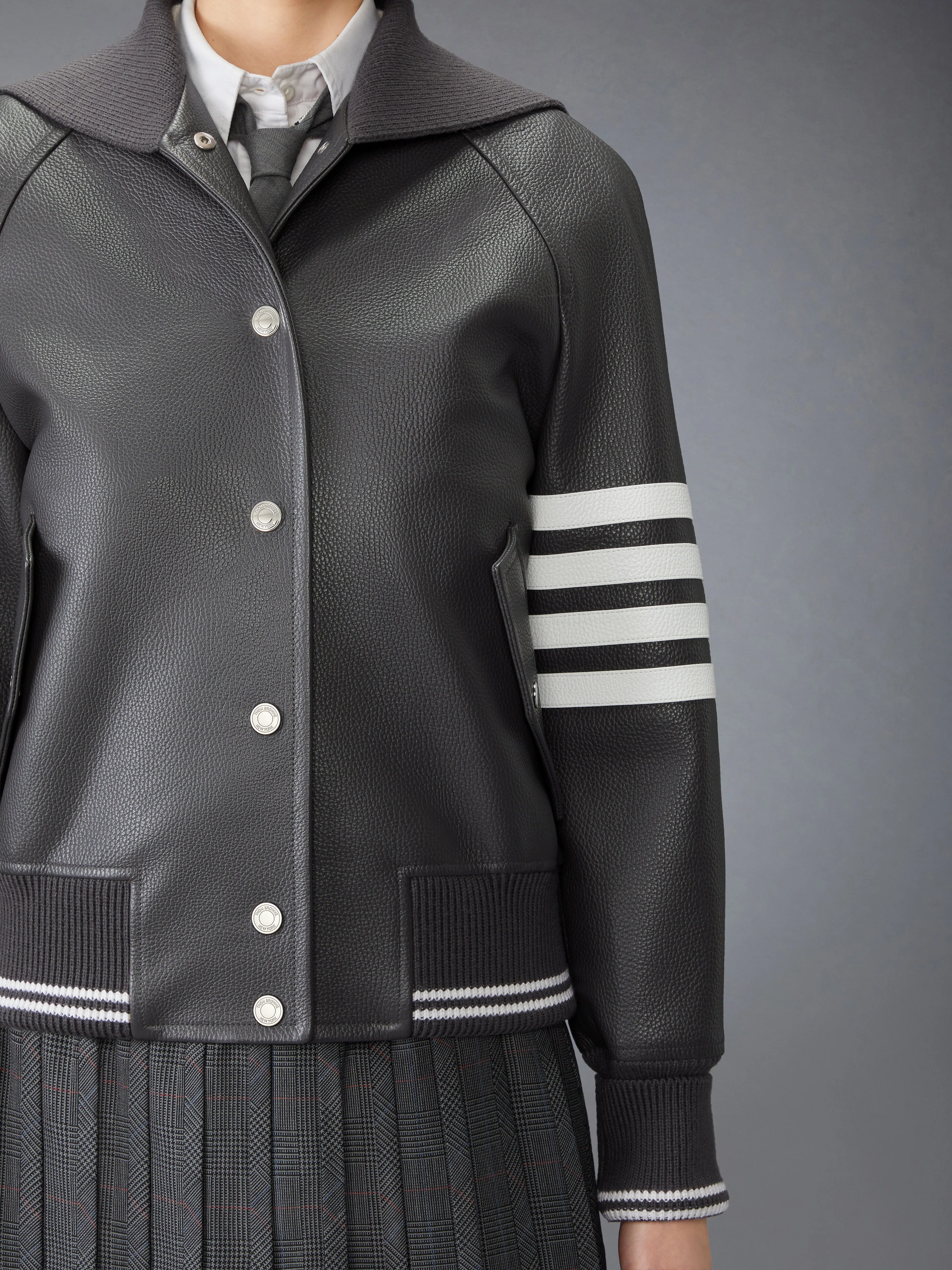 LEATHER 4-BAR OVERSIZED BLOUSON JACKET sold by Thom Browne product image thumbnail 4