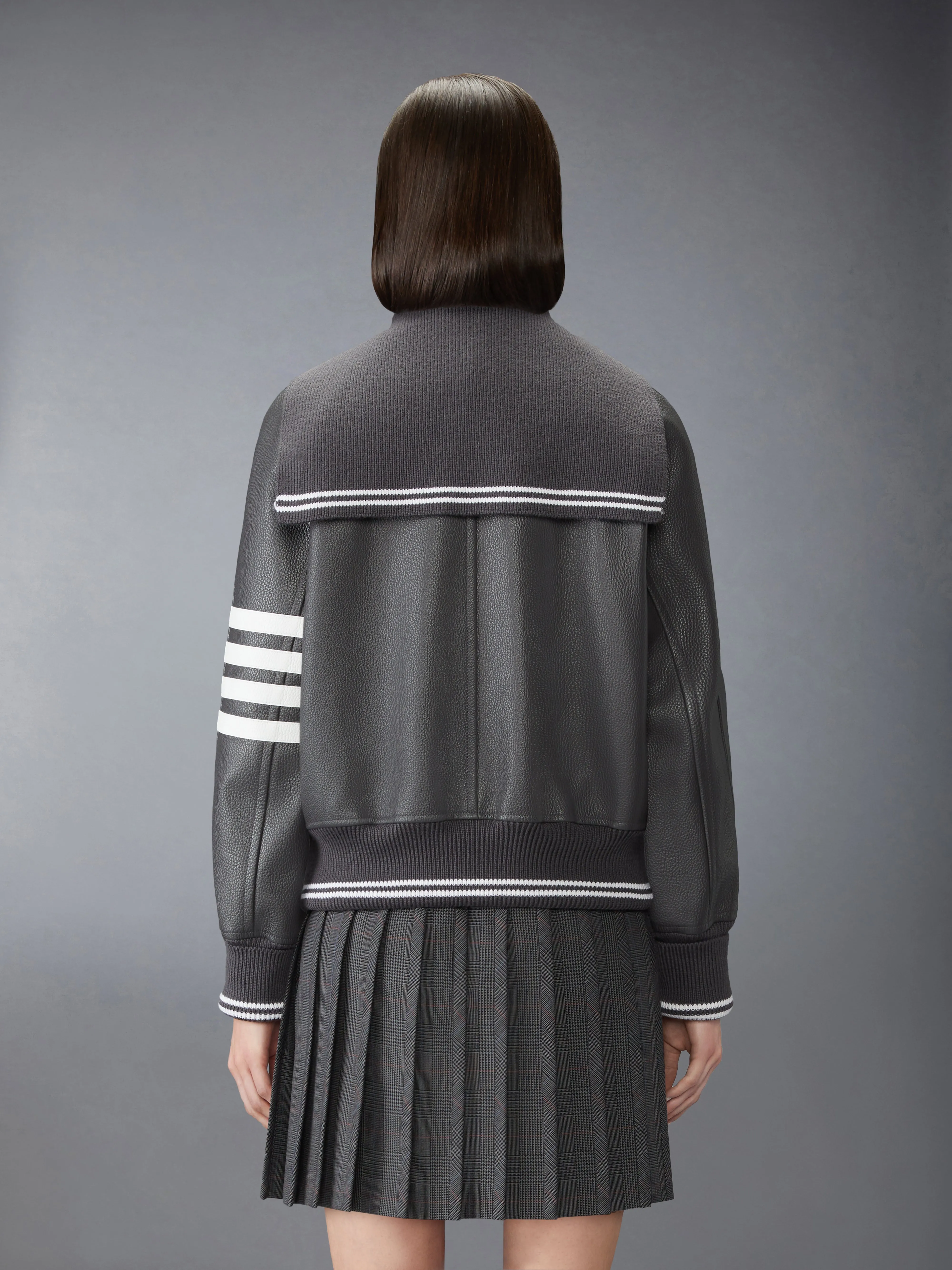 LEATHER 4-BAR OVERSIZED BLOUSON JACKET sold by Thom Browne product image thumbnail 2