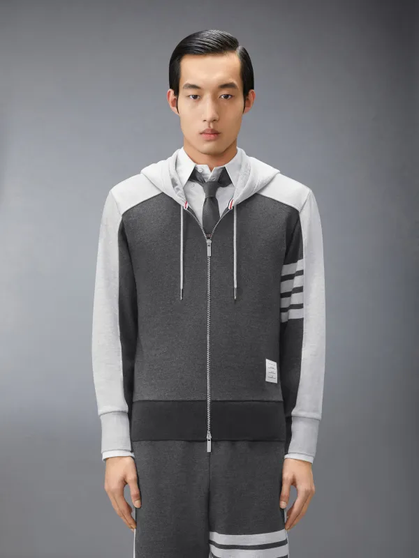 LOOPBACK 4-BAR COLORBLOCK ZIP UP HOODIE made by Thom Browne