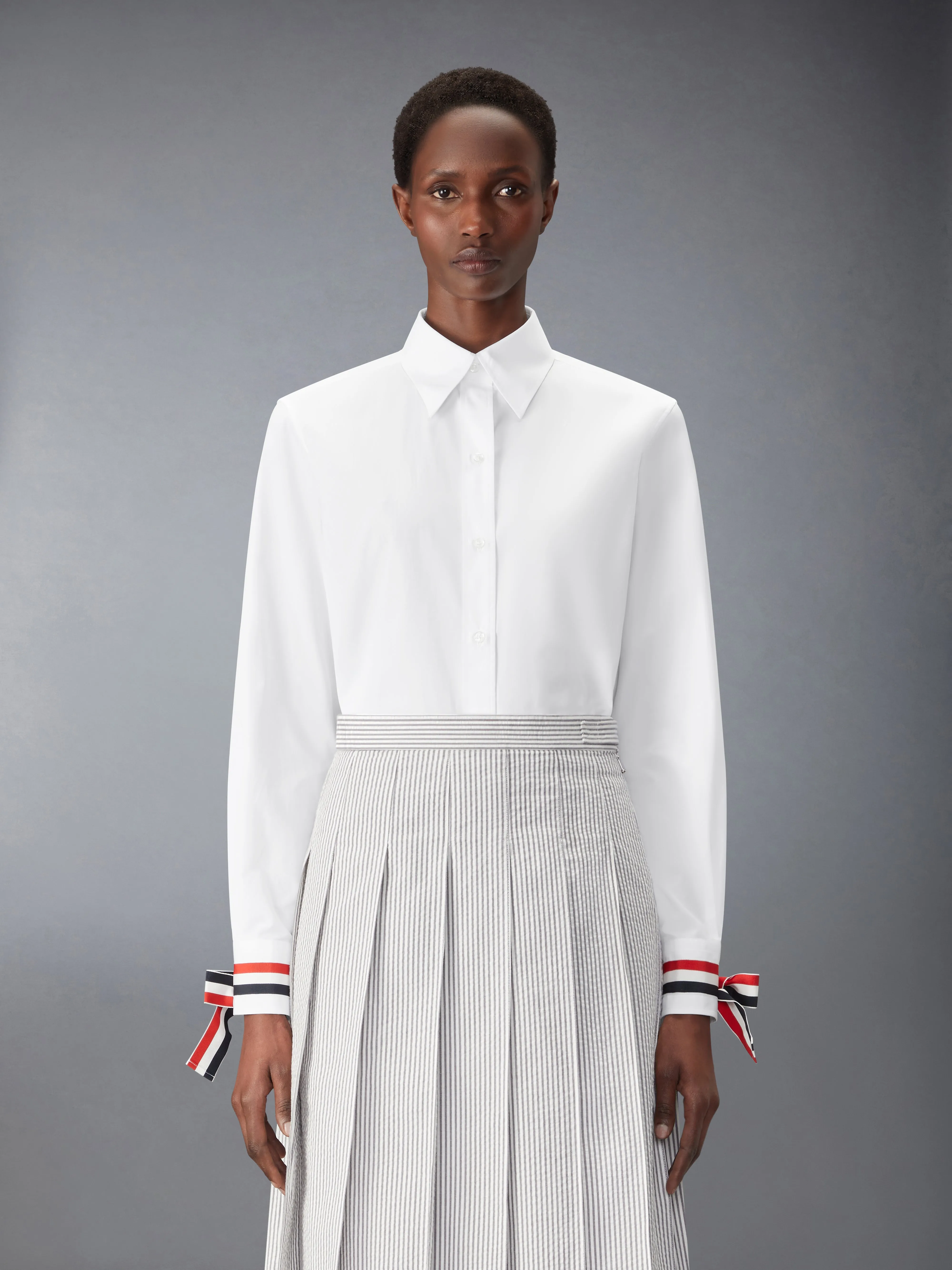 POPLIN SHIRT WITH SCARF CUFF sold by Thom Browne