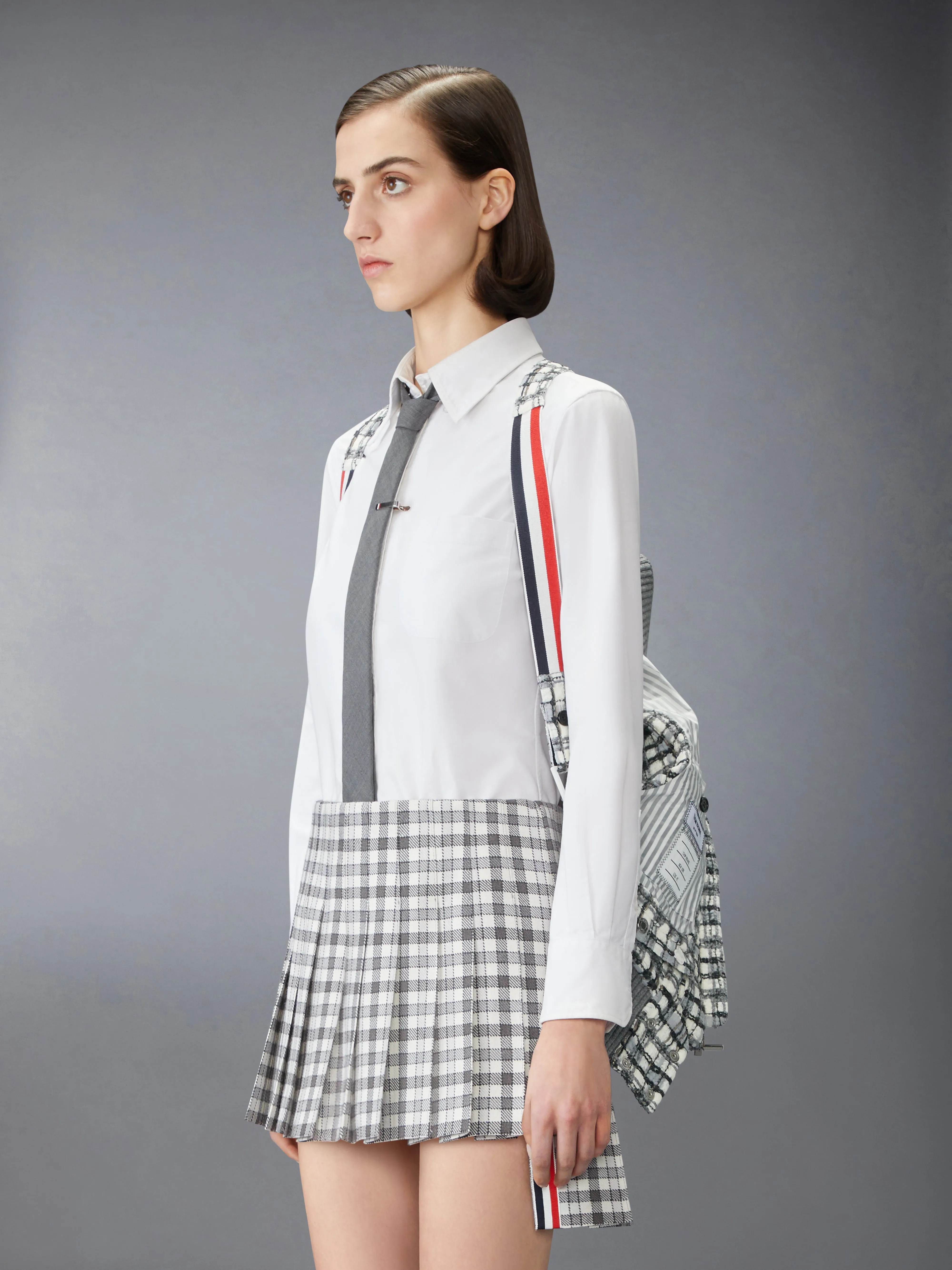 SHEER ORGANZA RIBBON TWEED CROPPED DOWN FILLED VEST sold by Thom Browne product image thumbnail 2