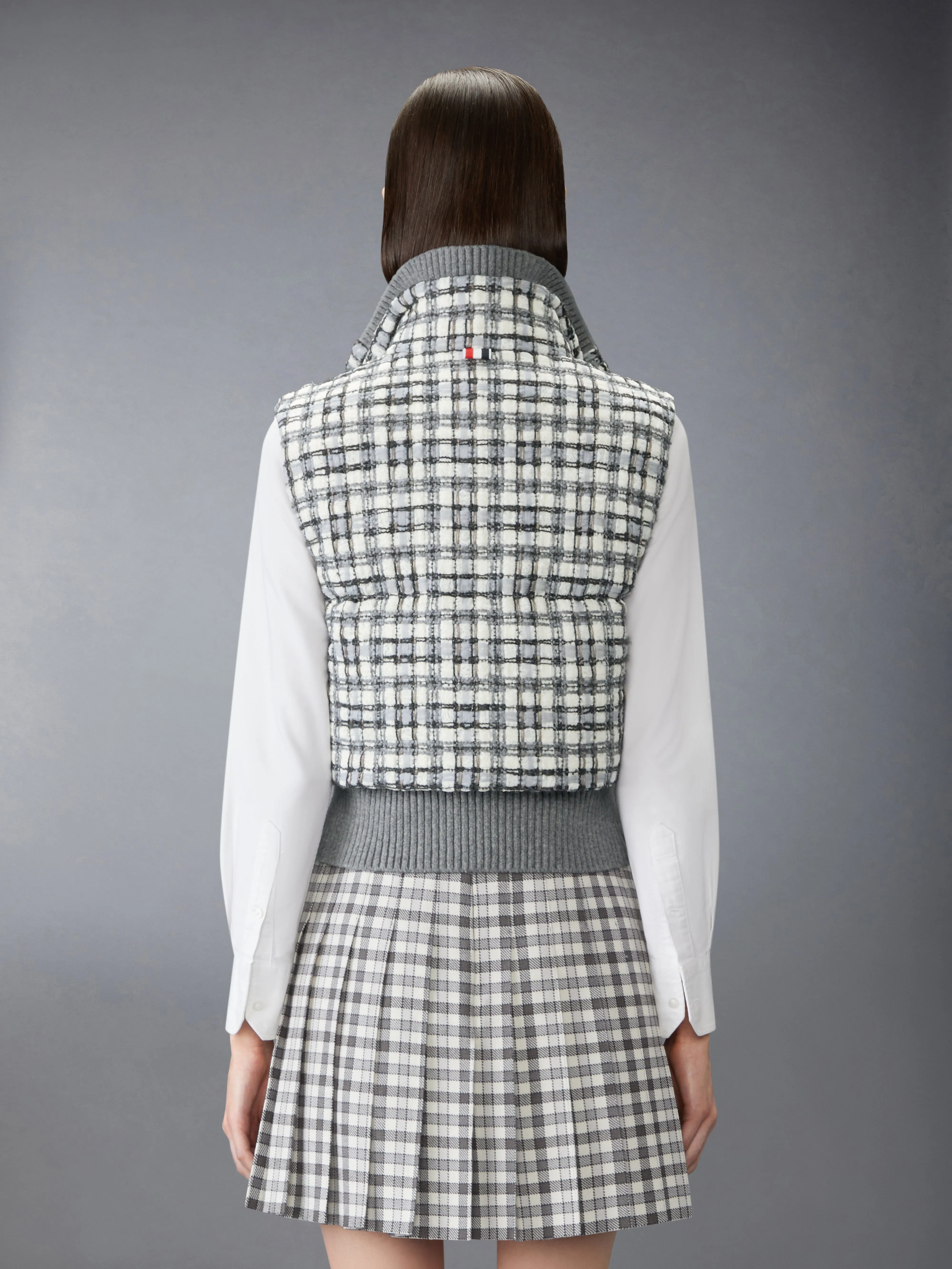 SHEER ORGANZA RIBBON TWEED CROPPED DOWN FILLED VEST sold by Thom Browne product image thumbnail 3