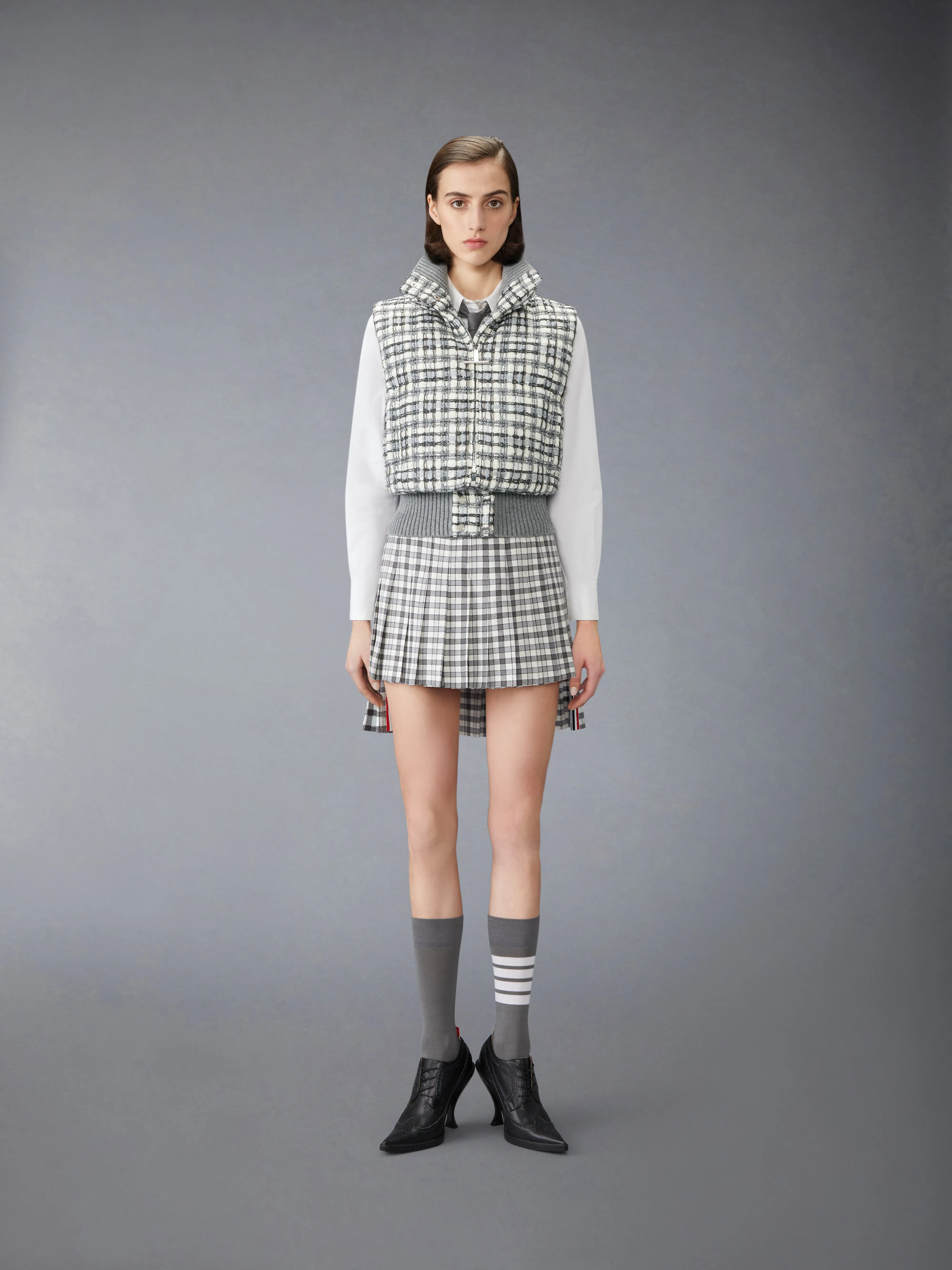 SHEER ORGANZA RIBBON TWEED CROPPED DOWN FILLED VEST sold by Thom Browne product image thumbnail 4