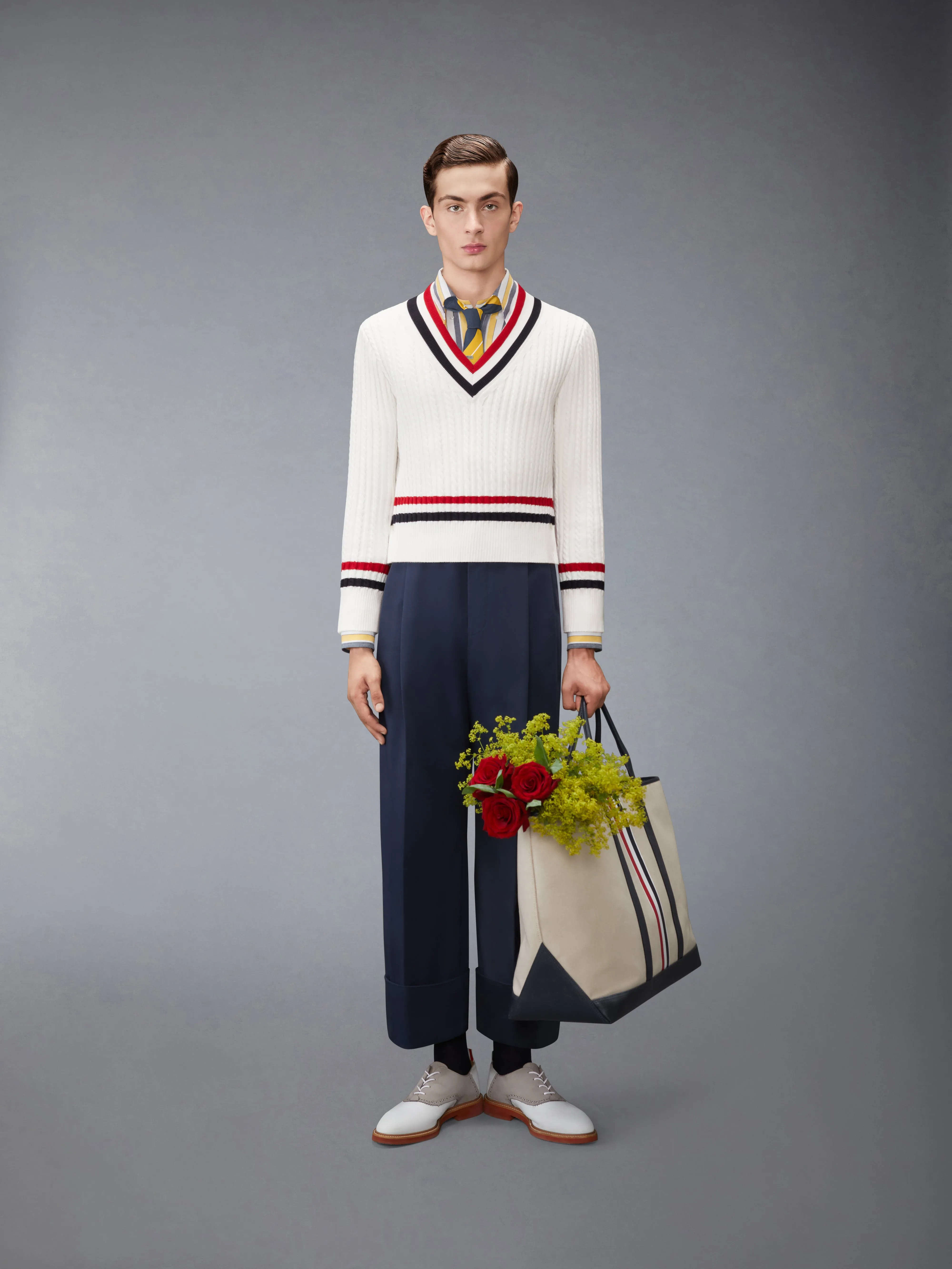 COTTON GABARDINE DOUBLE PLEAT TROUSERS sold by Thom Browne product image thumbnail 3