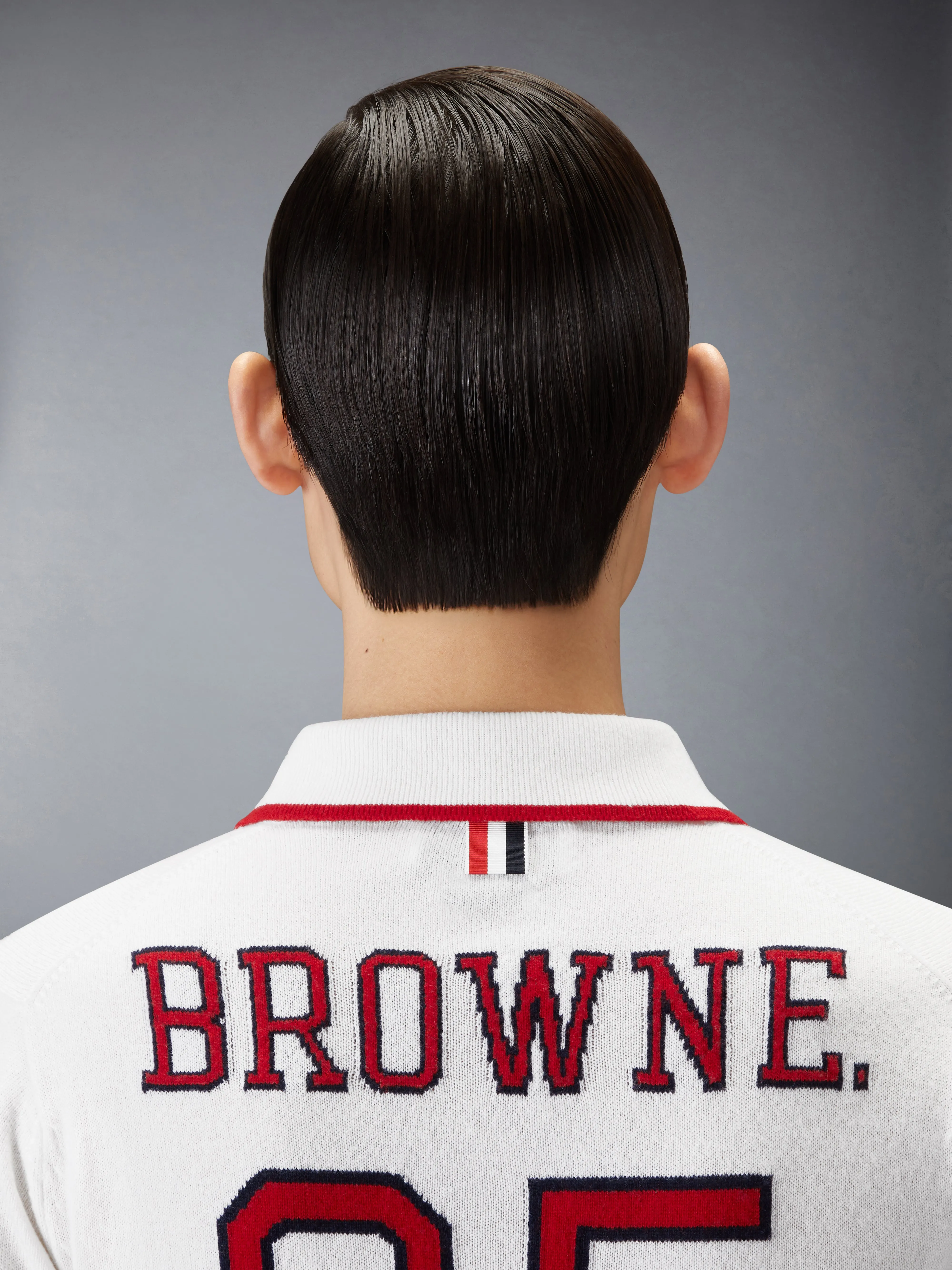 CASHMERE BROWNE 65 JERSEY INTARSIA LONG SLEEVE POLO sold by Thom Browne product image thumbnail 5