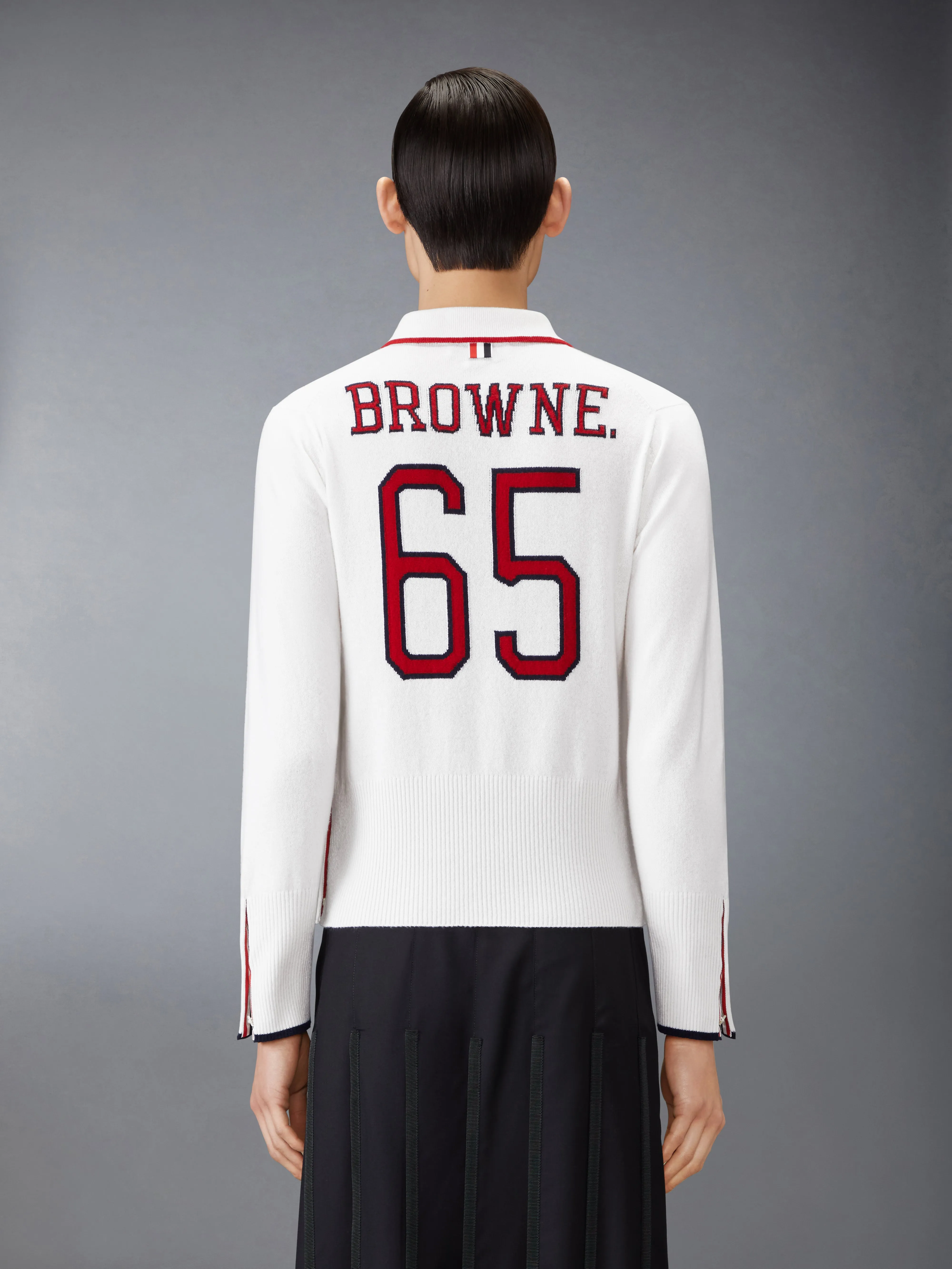CASHMERE BROWNE 65 JERSEY INTARSIA LONG SLEEVE POLO sold by Thom Browne product image thumbnail 2