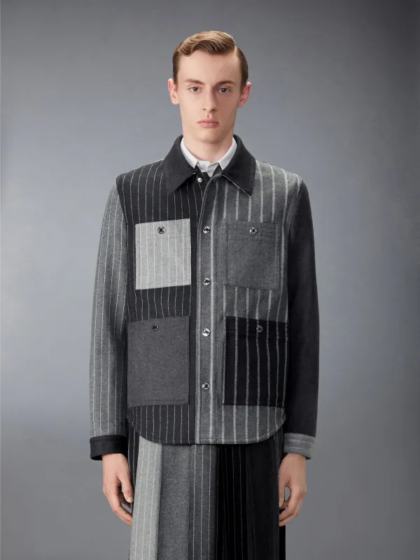 FLANNEL FUNMIX BANKER STRIPE JACKET made by Thom Browne
