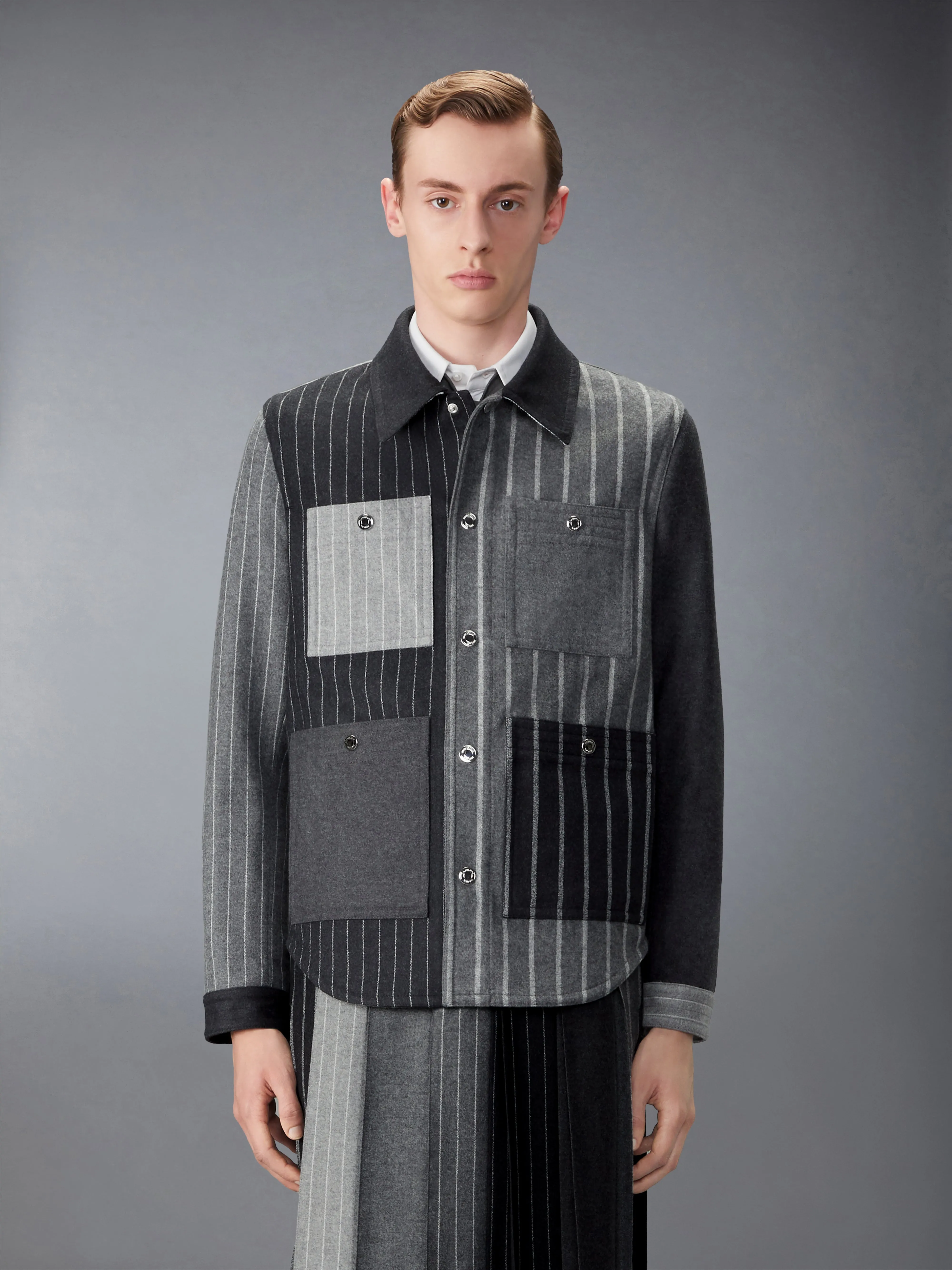 FLANNEL FUNMIX BANKER STRIPE JACKET sold by Thom Browne