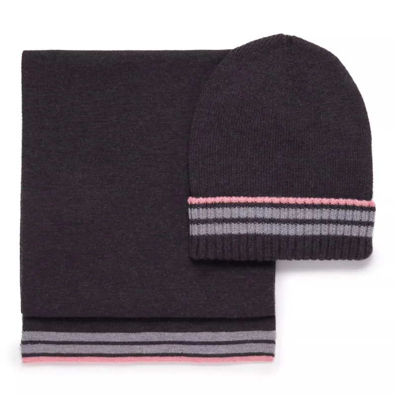 Grey Knitted Merino Wool Hat & Scarf Set sold by Thomas Pink