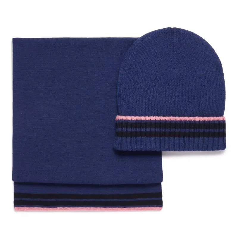 Blue Knitted Merino Wool Hat & Scarf Set sold by Thomas Pink