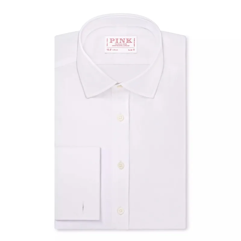 White Slim Fit French Cuff Poplin Dress Shirt made by Thomas Pink