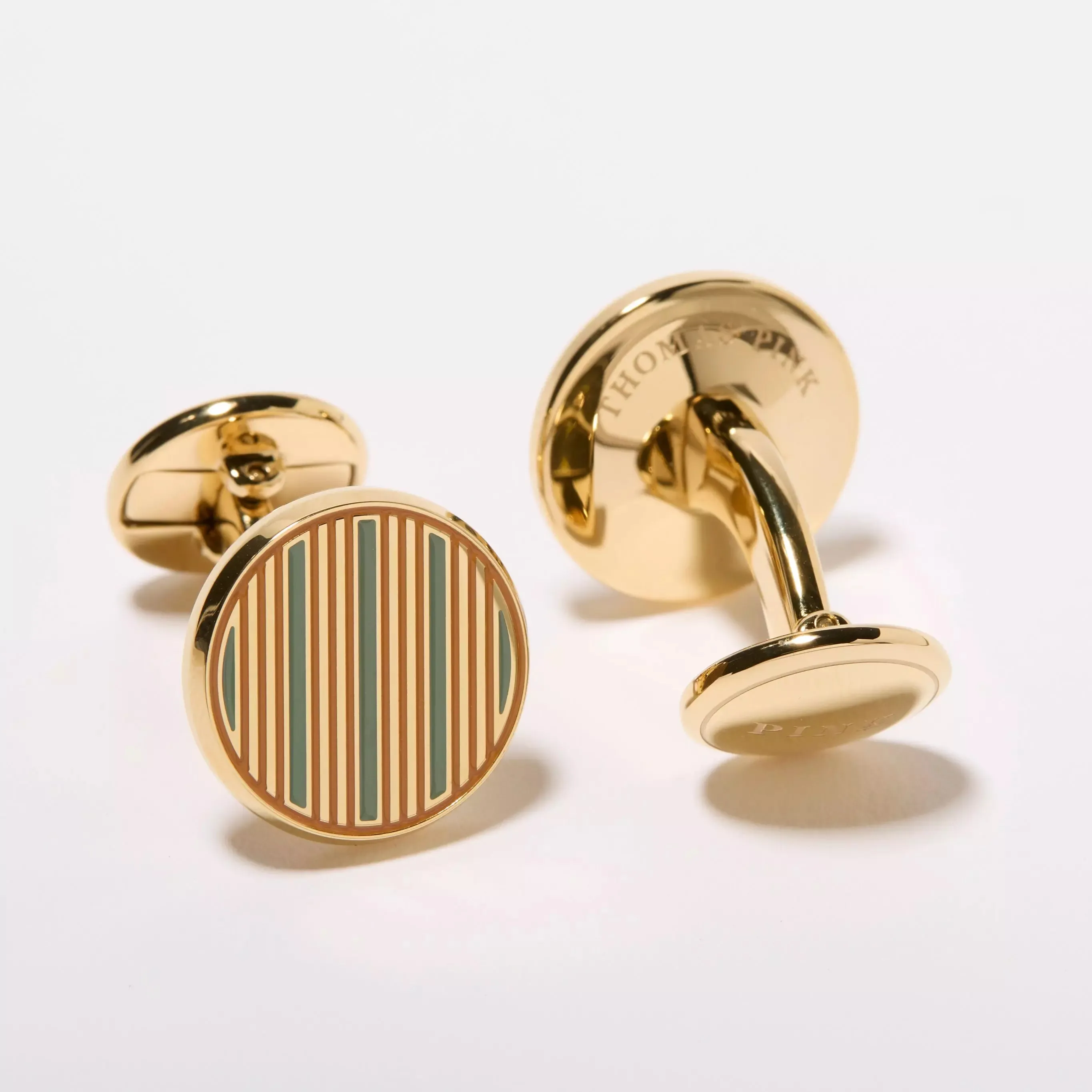 Orange & Green Enamel Striped Cufflinks sold by Thomas Pink
