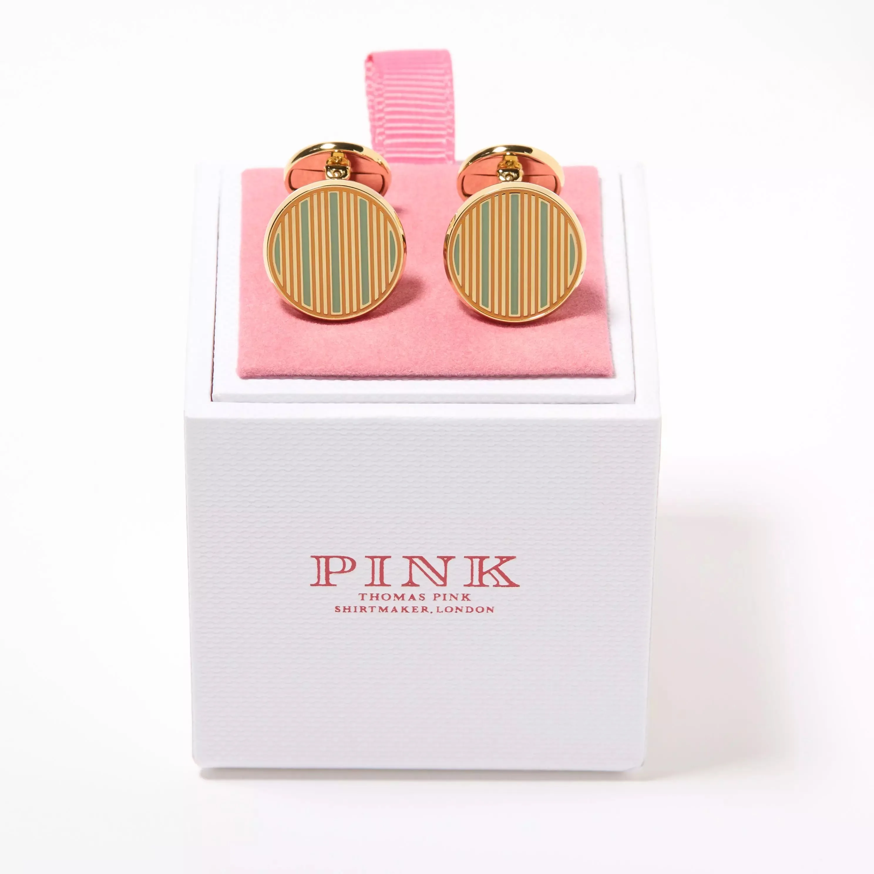 Orange & Green Enamel Striped Cufflinks sold by Thomas Pink product image thumbnail 2
