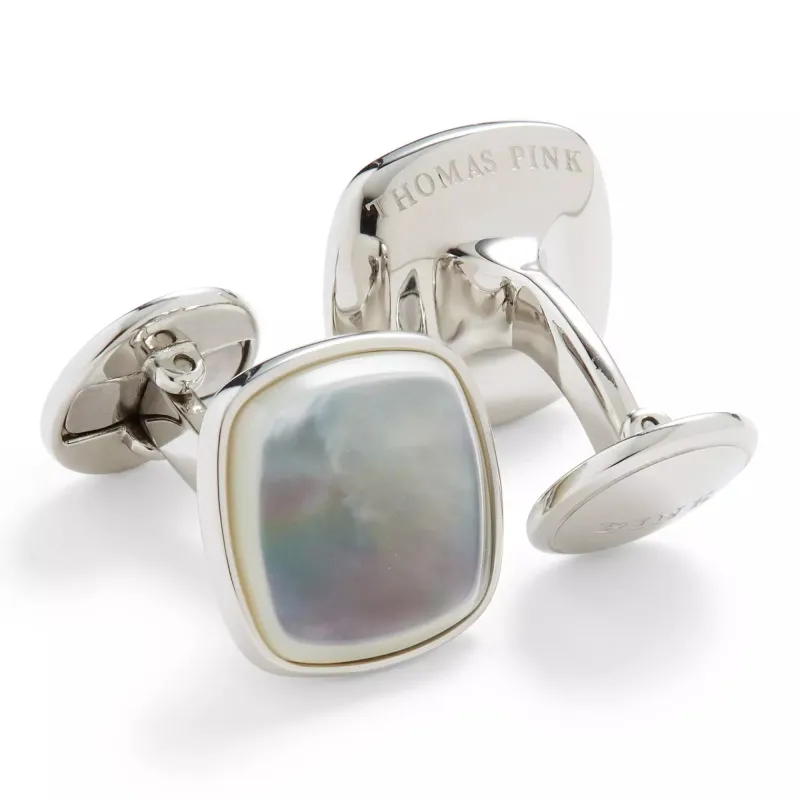 White Semi Precious Mother of Pearl Cufflinks sold by Thomas Pink