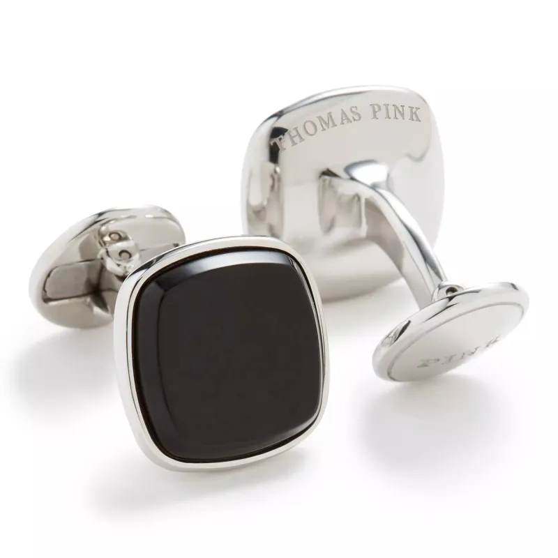 Black Semi Precious Onyx Cufflinks sold by Thomas Pink
