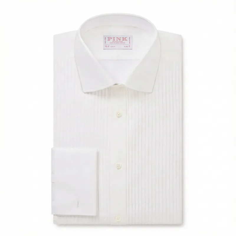White Slim Fit Double Cuff Pleat Front Poplin Evening Shirt sold by Thomas Pink