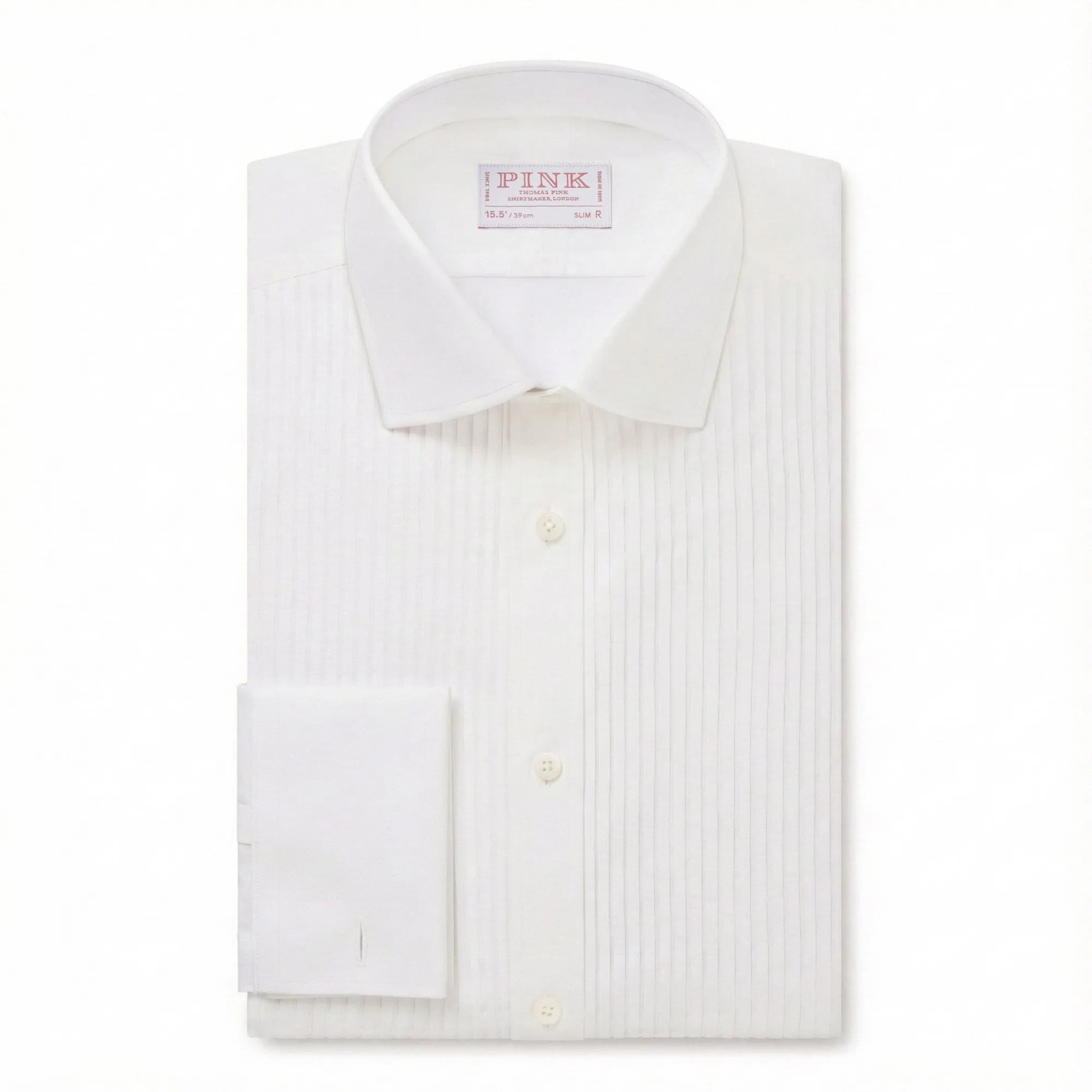 White Slim Fit Double Cuff Pleat Front Poplin Evening Shirt sold by Thomas Pink