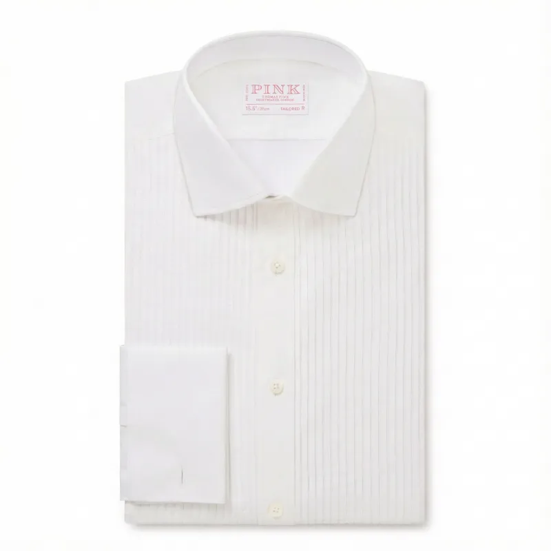 White Tailored Fit Double Cuff Pleat Front Poplin Evening Shirt sold by Thomas Pink