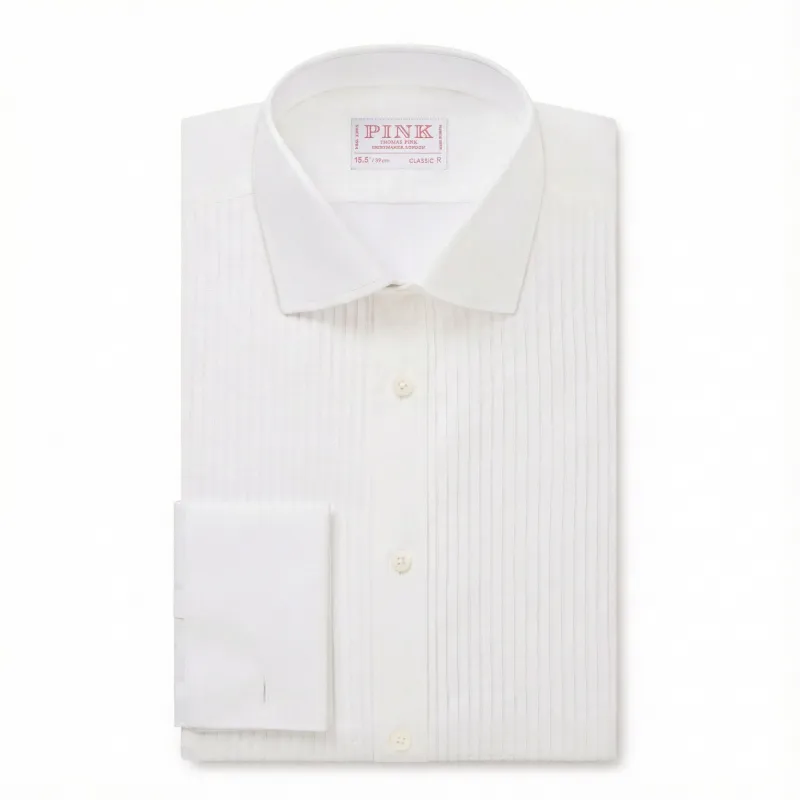 White Classic Fit Double Cuff Pleat Front Poplin Evening Shirt sold by Thomas Pink