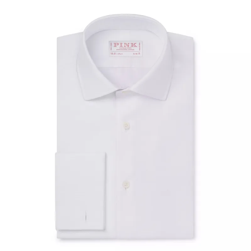 White Slim Fit Double Cuff Marcella Twill Evening Shirt sold by Thomas Pink