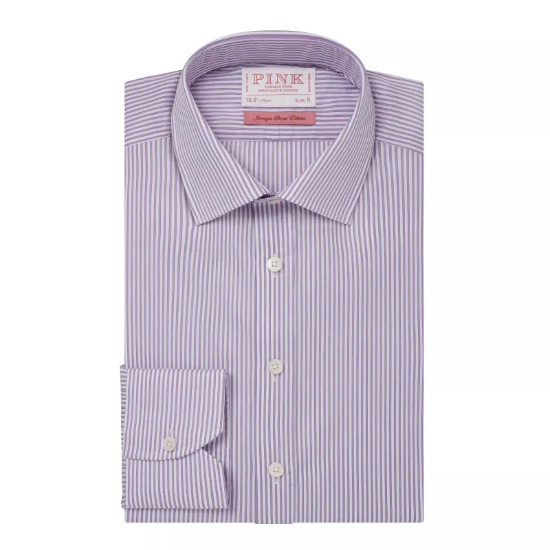 Purple & White Slim Fit Piumino Twill Stripe Formal Shirt sold by Thomas Pink