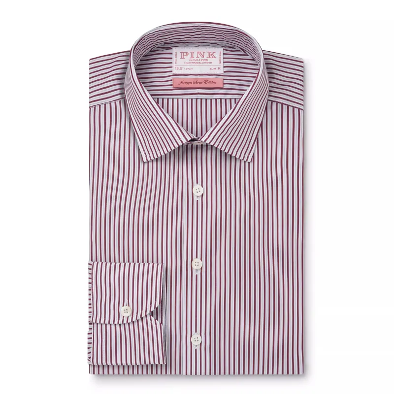 Purple & White Slim Fit Piumino Multi Stripe Formal Shirt sold by Thomas Pink
