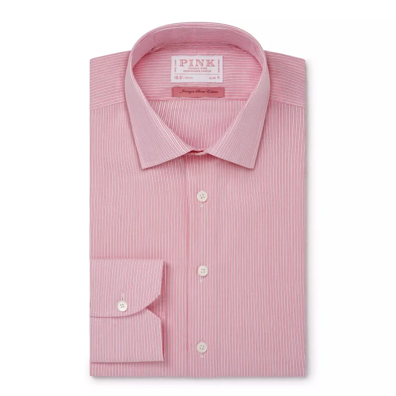 Pink & White Slim Fit Poplin Needle Stripe Formal Shirt sold by Thomas Pink