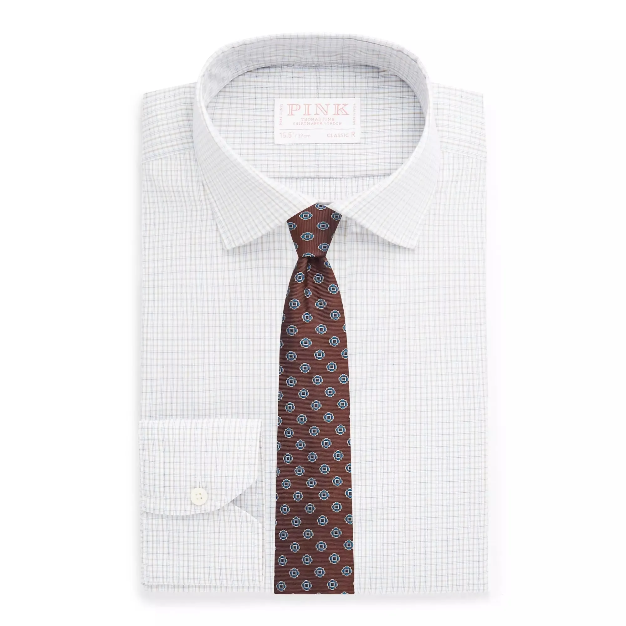 Beige & White Classic Fit Shadow Casual Check Formal Shirt sold by Thomas Pink