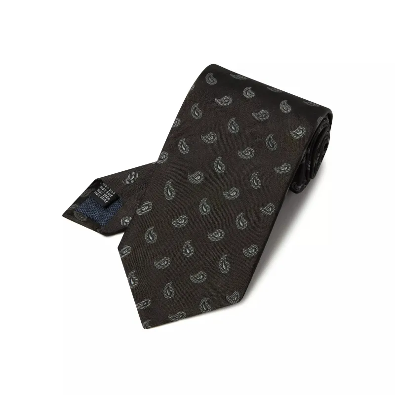 Black & Grey Paisley Motif Silk Woven Tie made by Thomas Pink