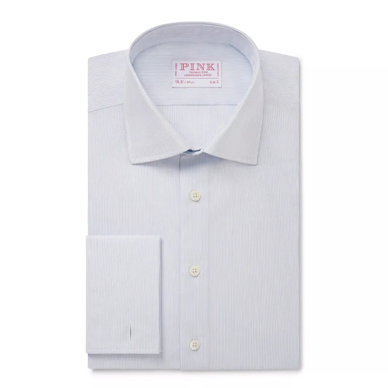 Pale Blue & White Slim Fit French Cuff Pin Stripe Dress Shirt sold by Thomas Pink