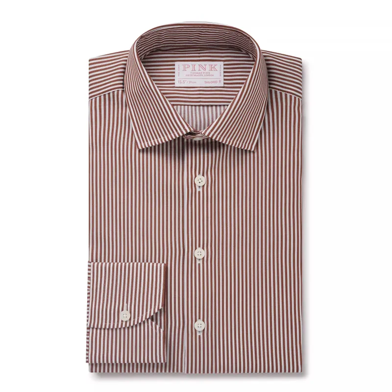 Brown & White Tailored Fit Capri Stripe Shirt Dress Shirt sold by Thomas Pink