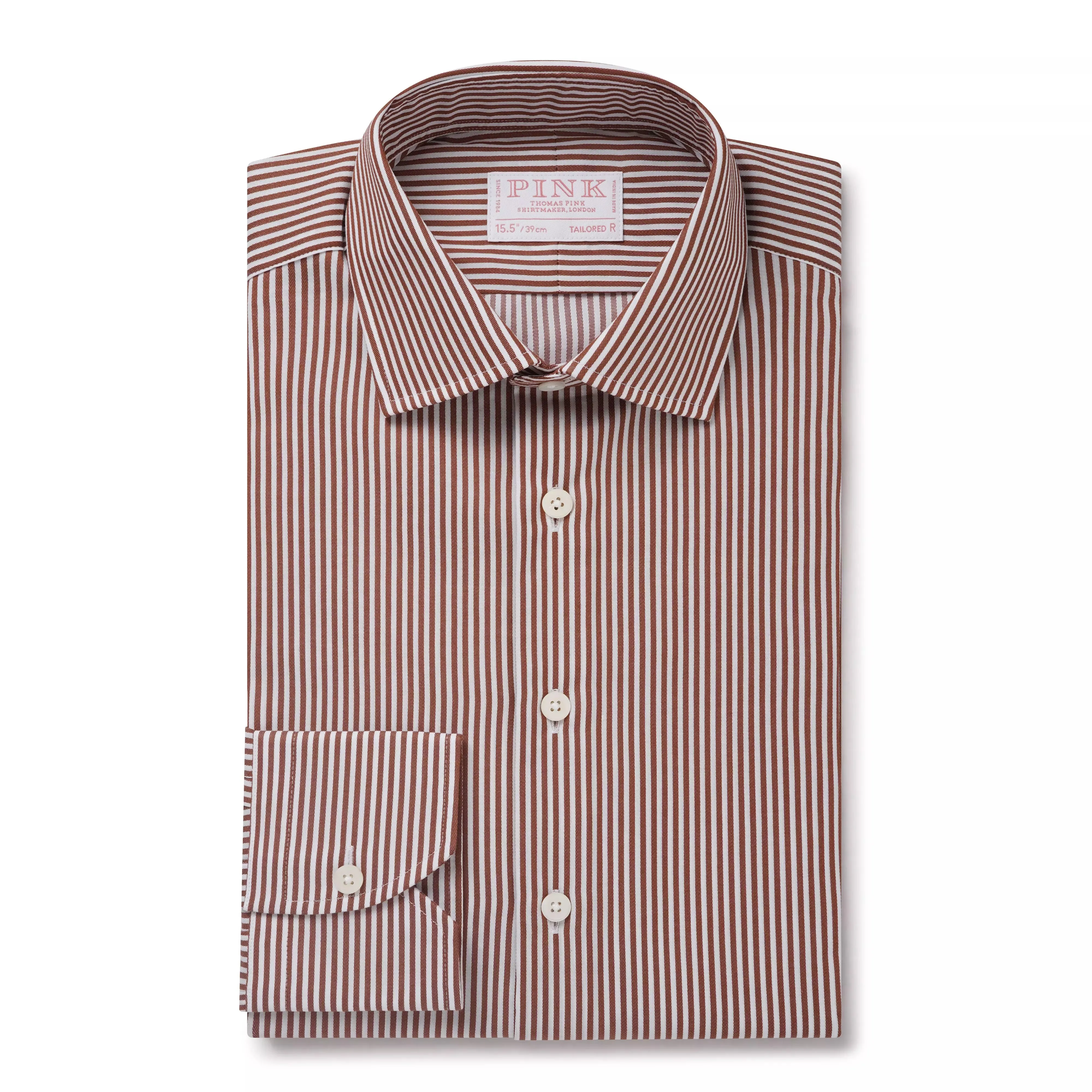 Brown & White Tailored Fit Capri Stripe Shirt Dress Shirt sold by Thomas Pink