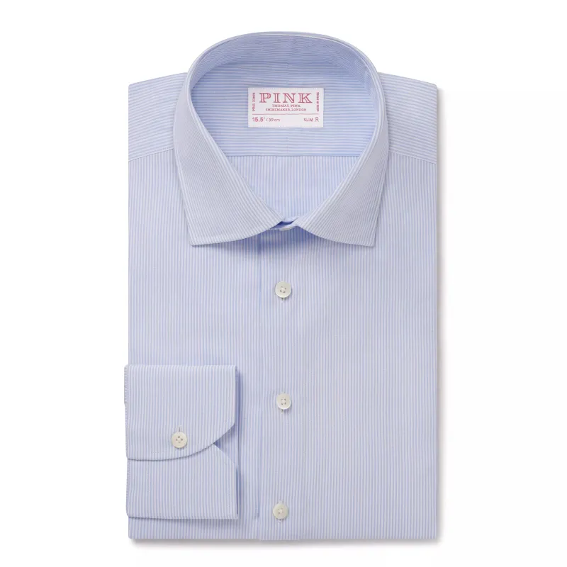Sapphire Blue & White Slim Fit Panama Thin Stripe Dress Shirt sold by Thomas Pink